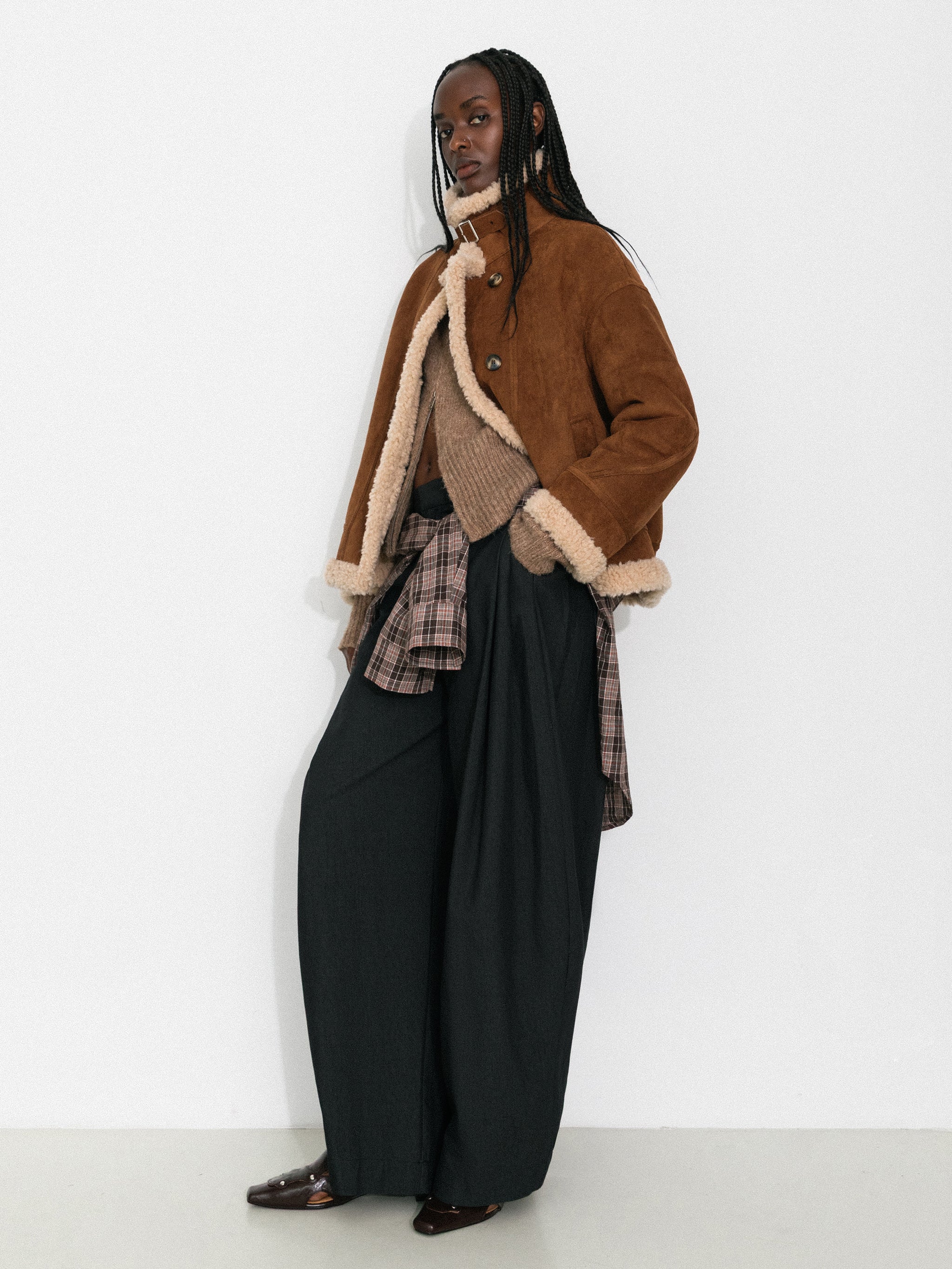 Cropped Oversized Faux Shearling Jacket-6