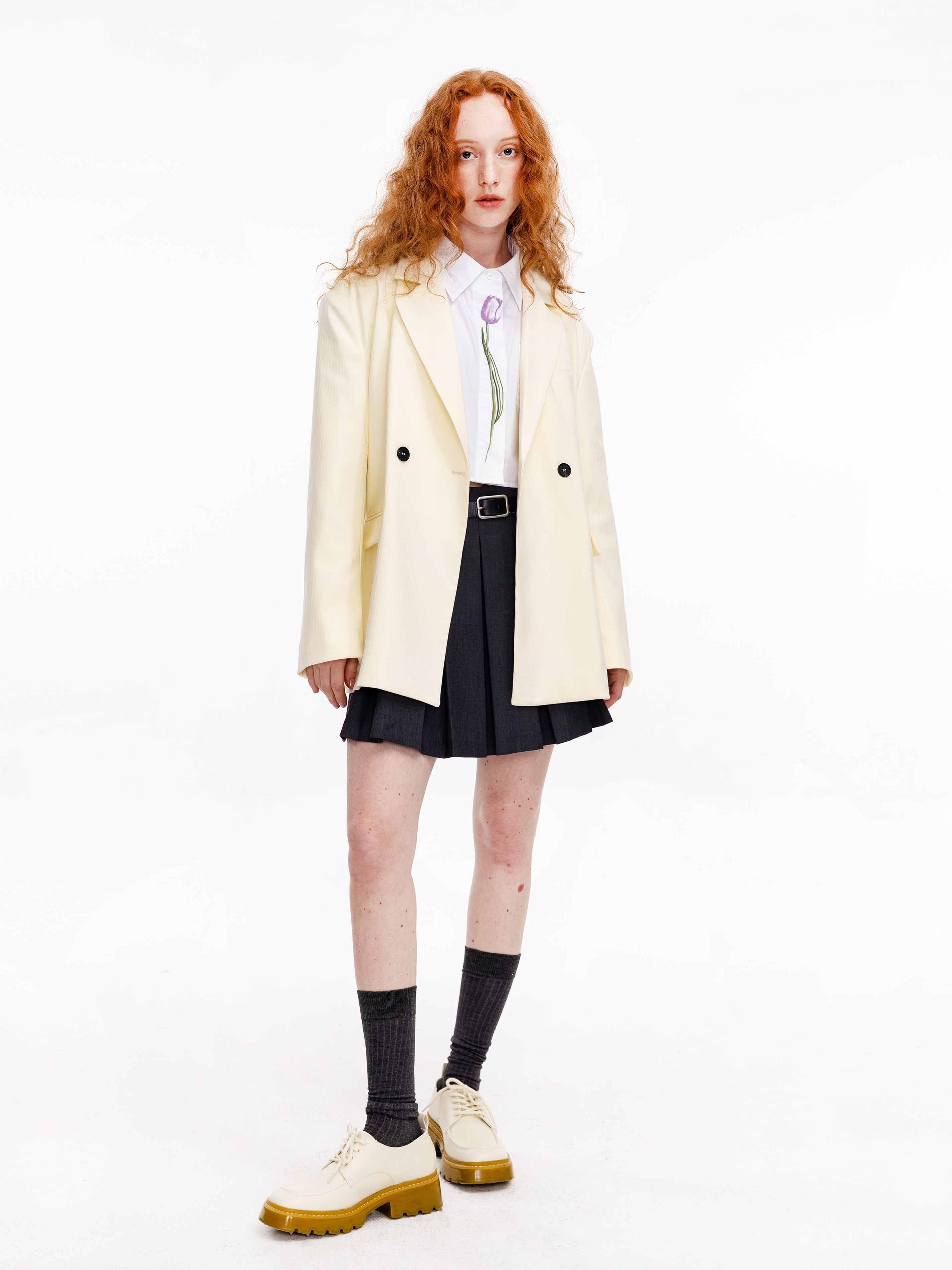 Double Breasted Beige Blazer-2