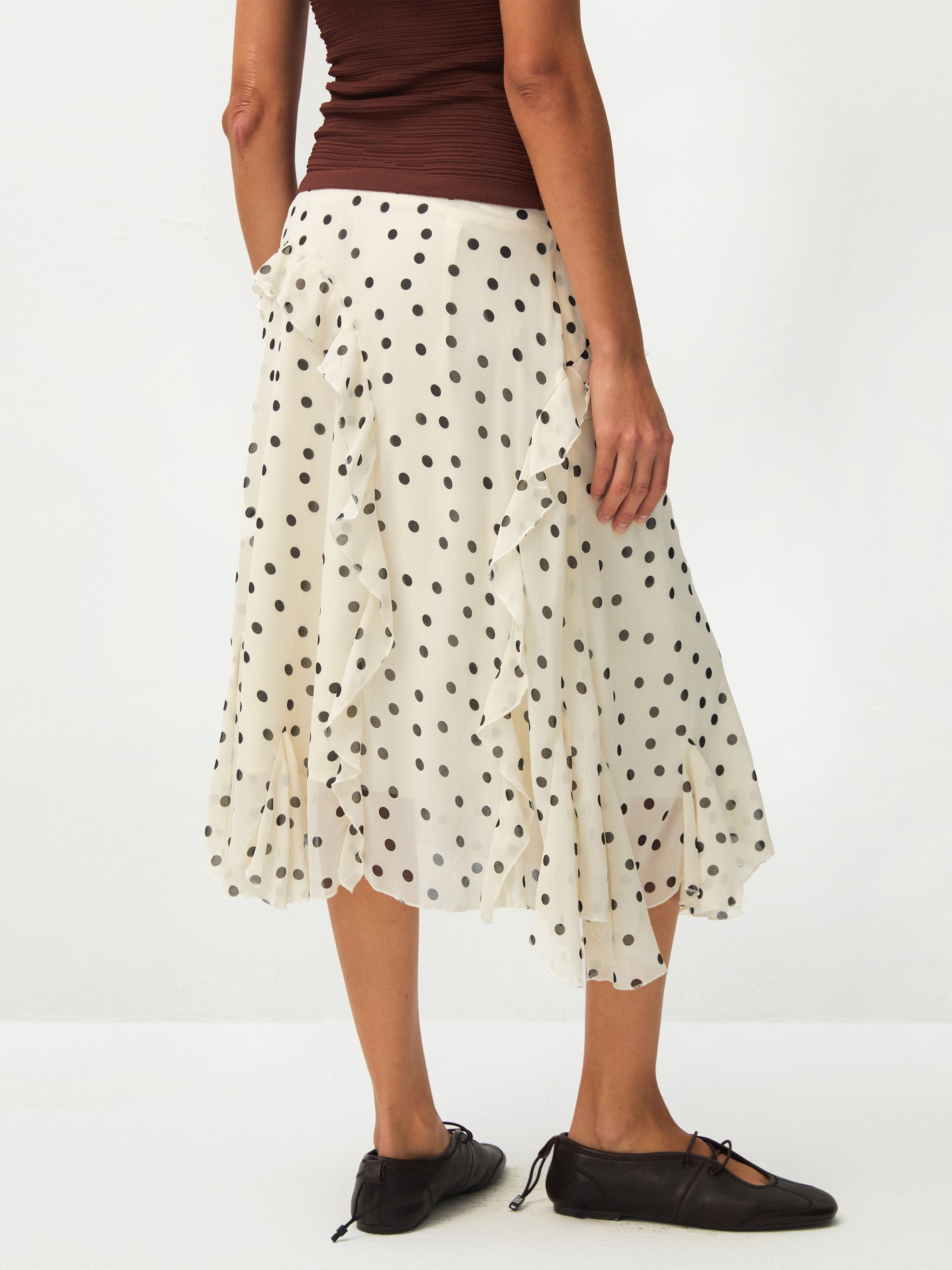 Polka Dot Ruffled Asymmetrical Hem Skirt-6