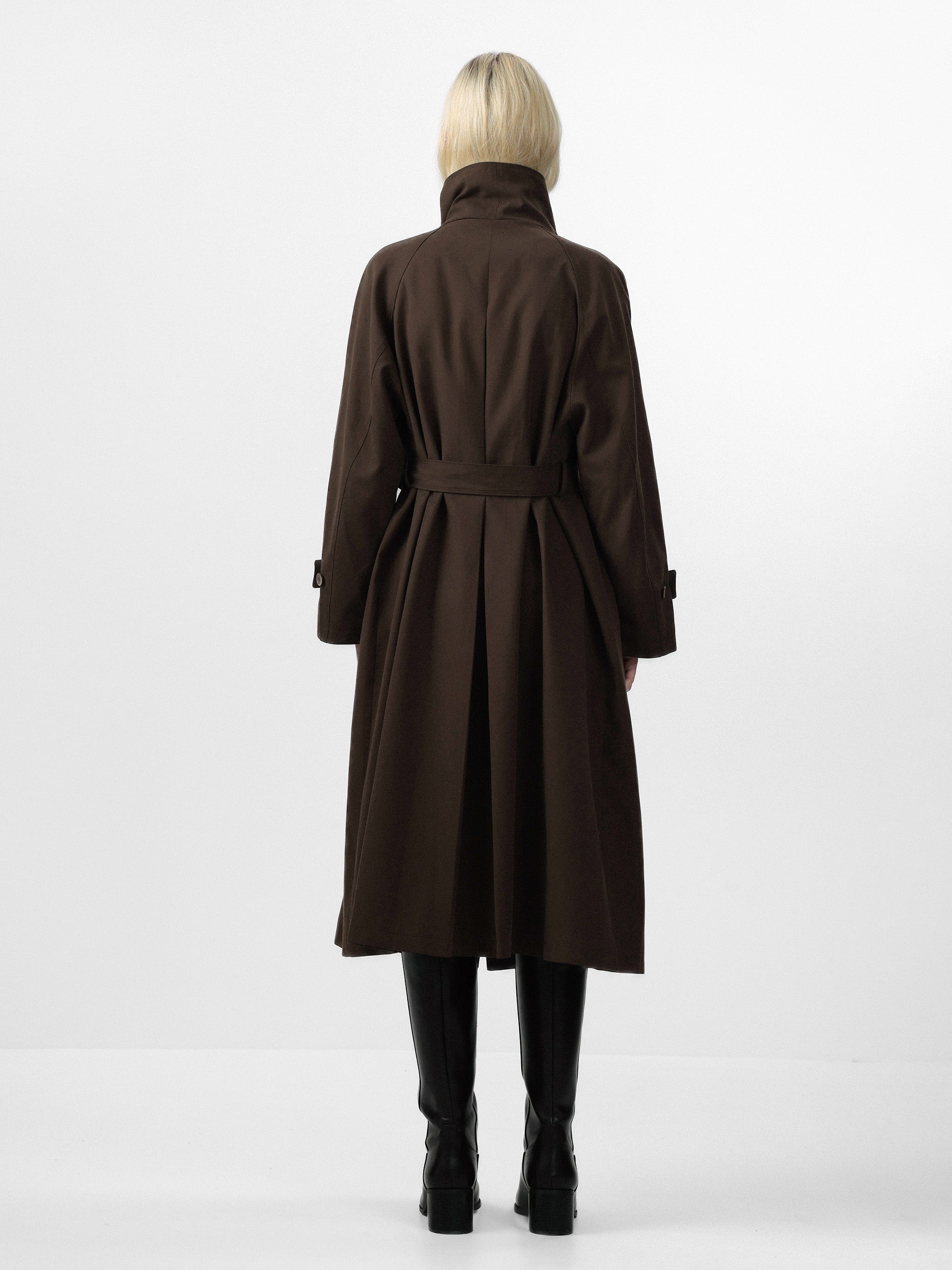 CUBIC Stand Collar Belted Long Trench Coat-6