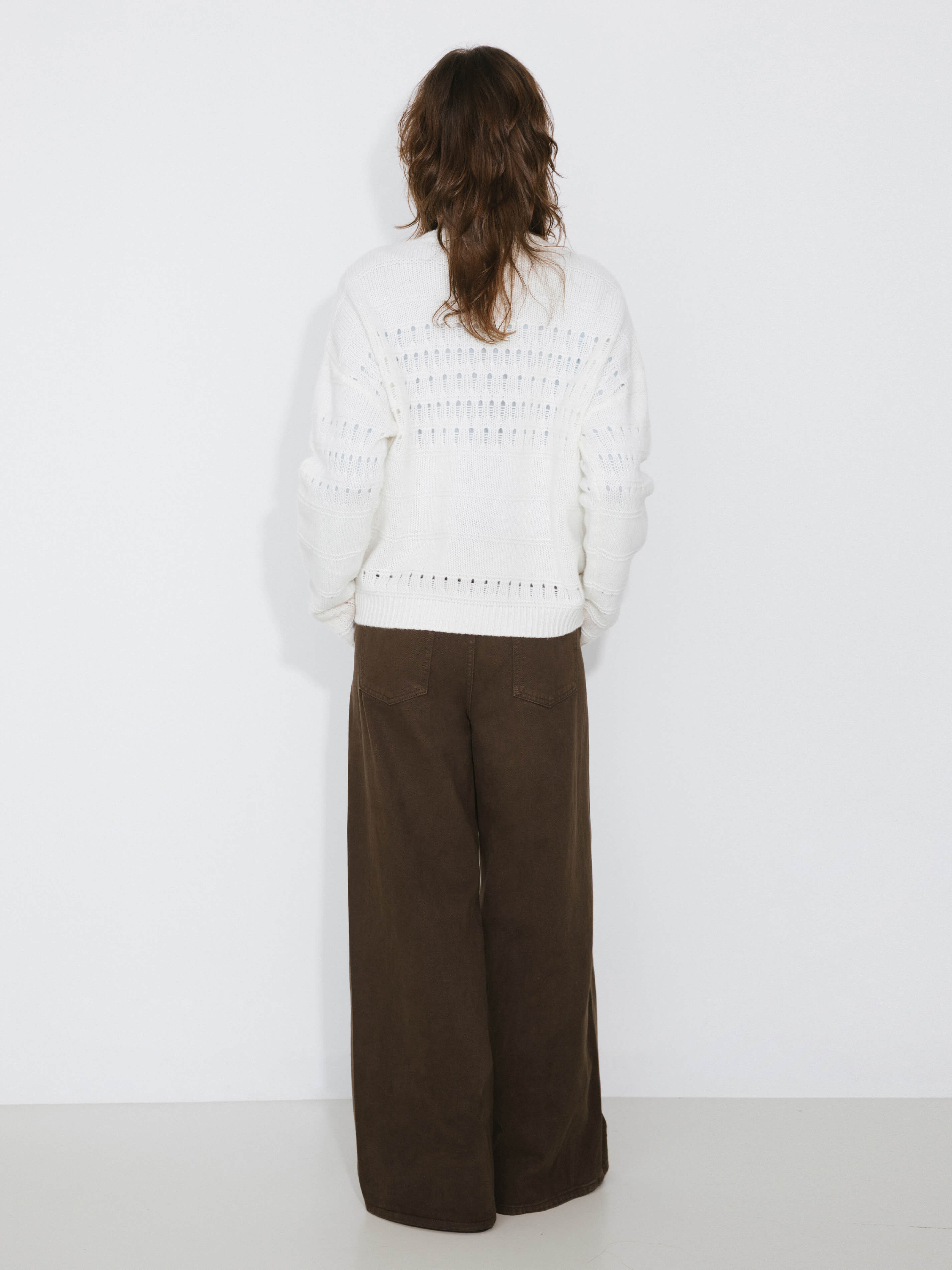 Hollowed 100% Wool Long Sleeves Knit Sweater-6