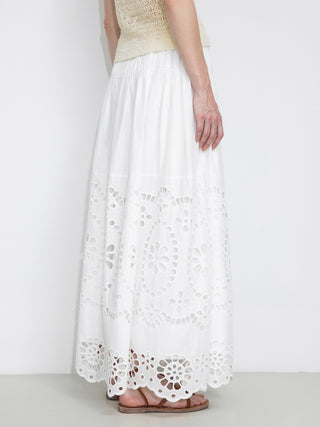Eyelet Floral Elastic Waist Maxi Skirt