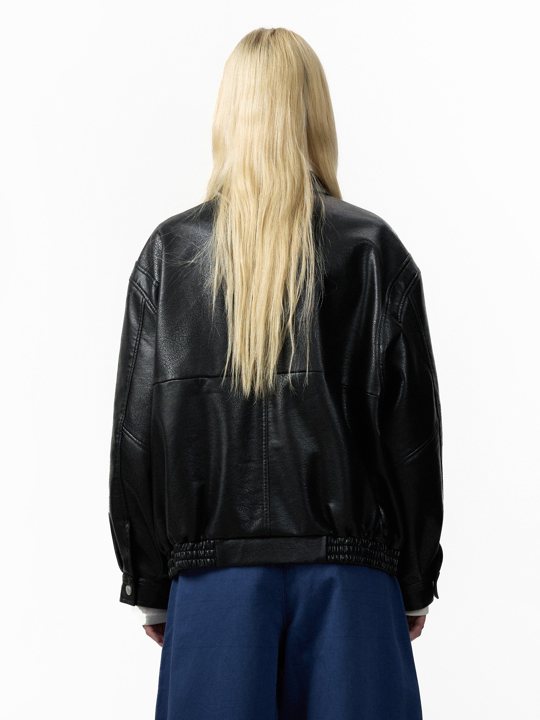 CUBIC Faux‑Leather Oversized Bomber Jacket-6