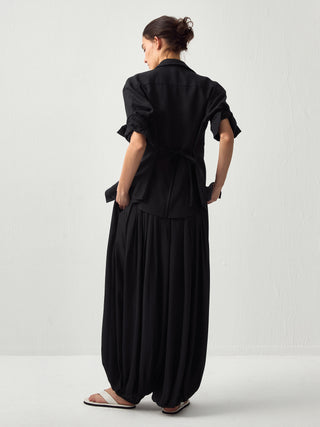 Pleated Balloon-Leg Elastic-Waist Trousers
