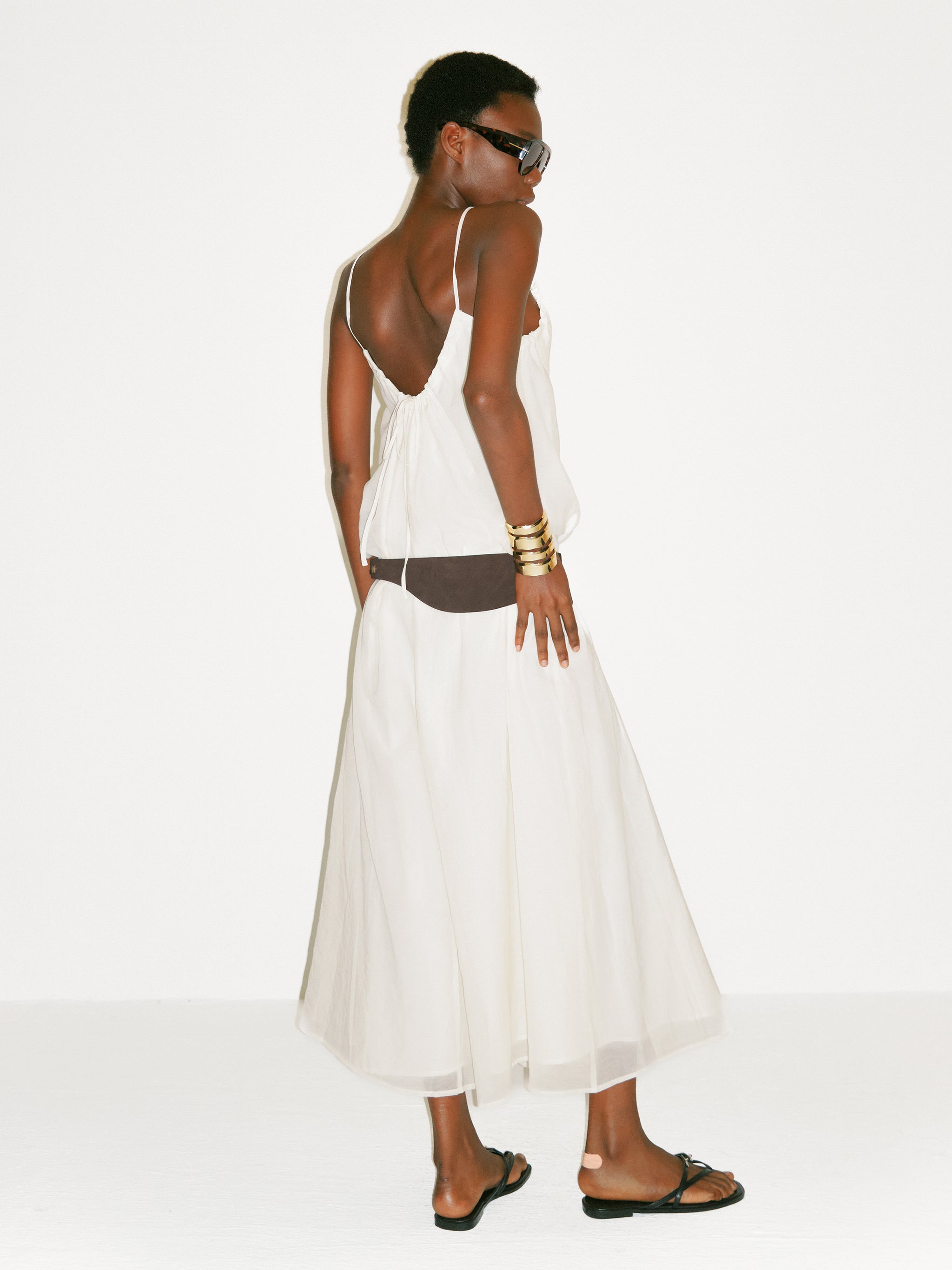 CUBIC White V-Neck Flowy Maxi Dress-6