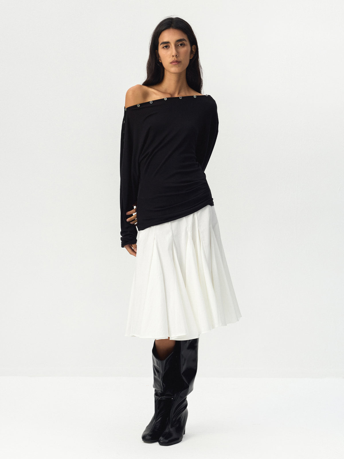 CUBIC Pleated Flared Midi Skirt-6