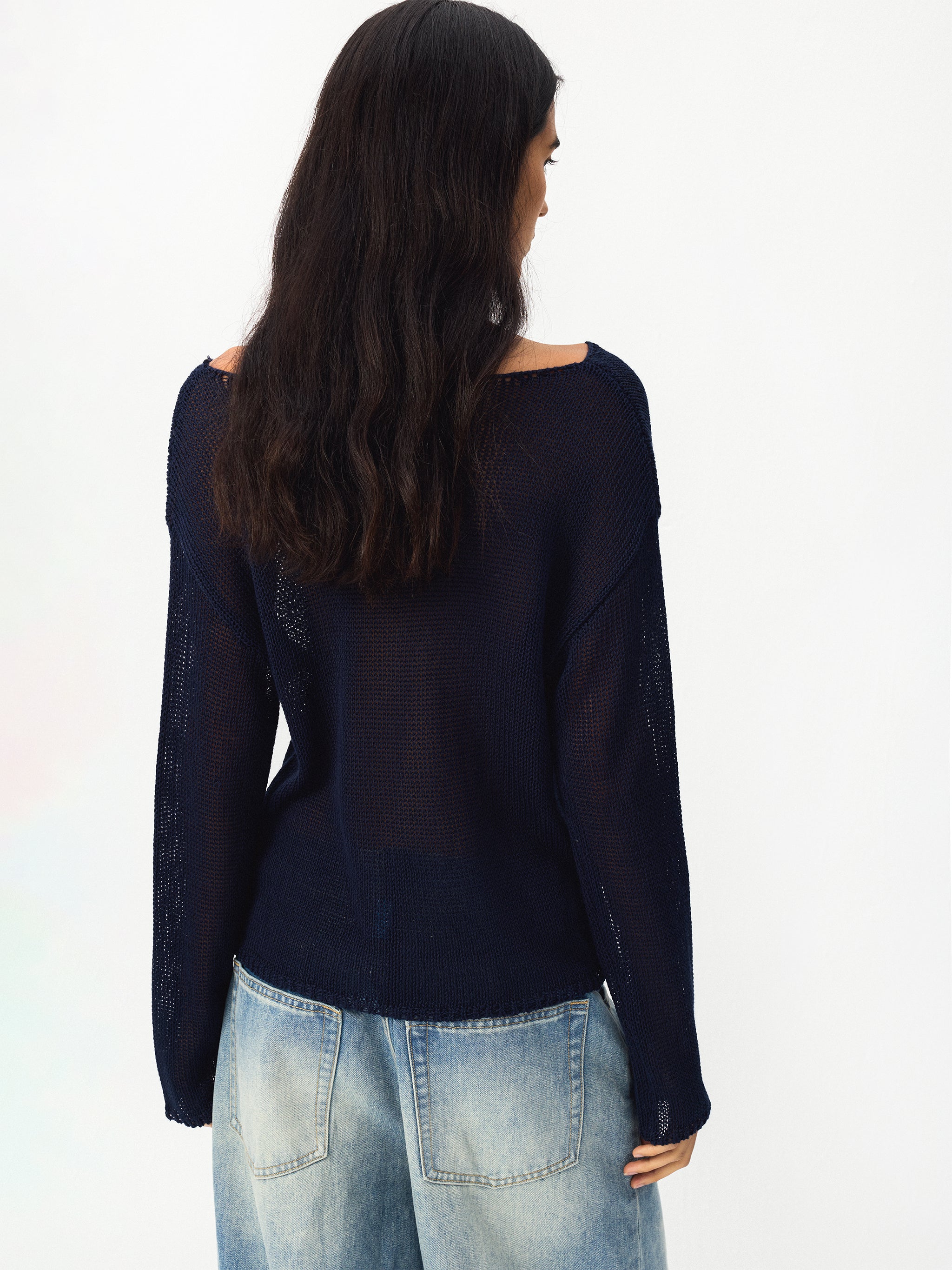 CUBIC Button Detail Open-Knit Top-6