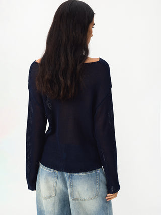 CUBIC Button Detail Open-Knit Top