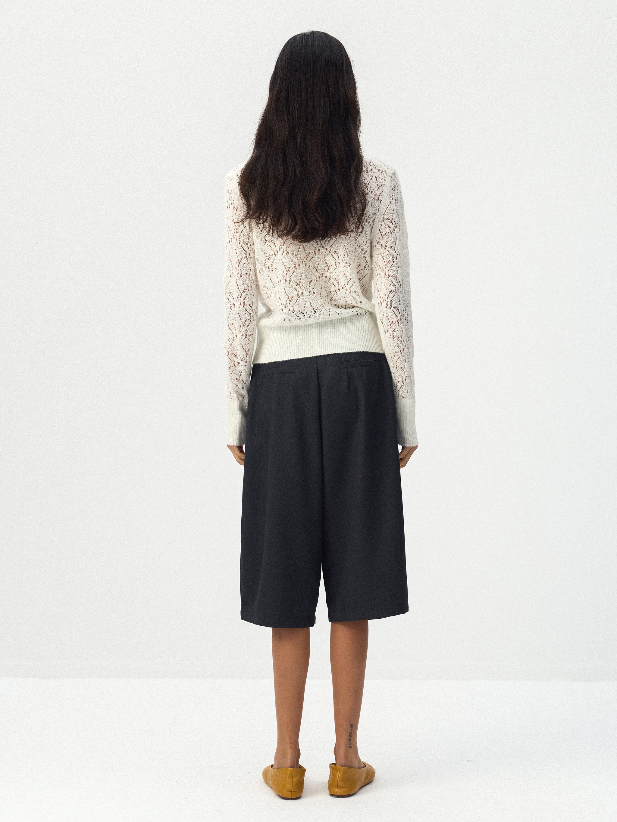 CUBIC Mid-High Waist Pleated Wide Leg Culottes-6