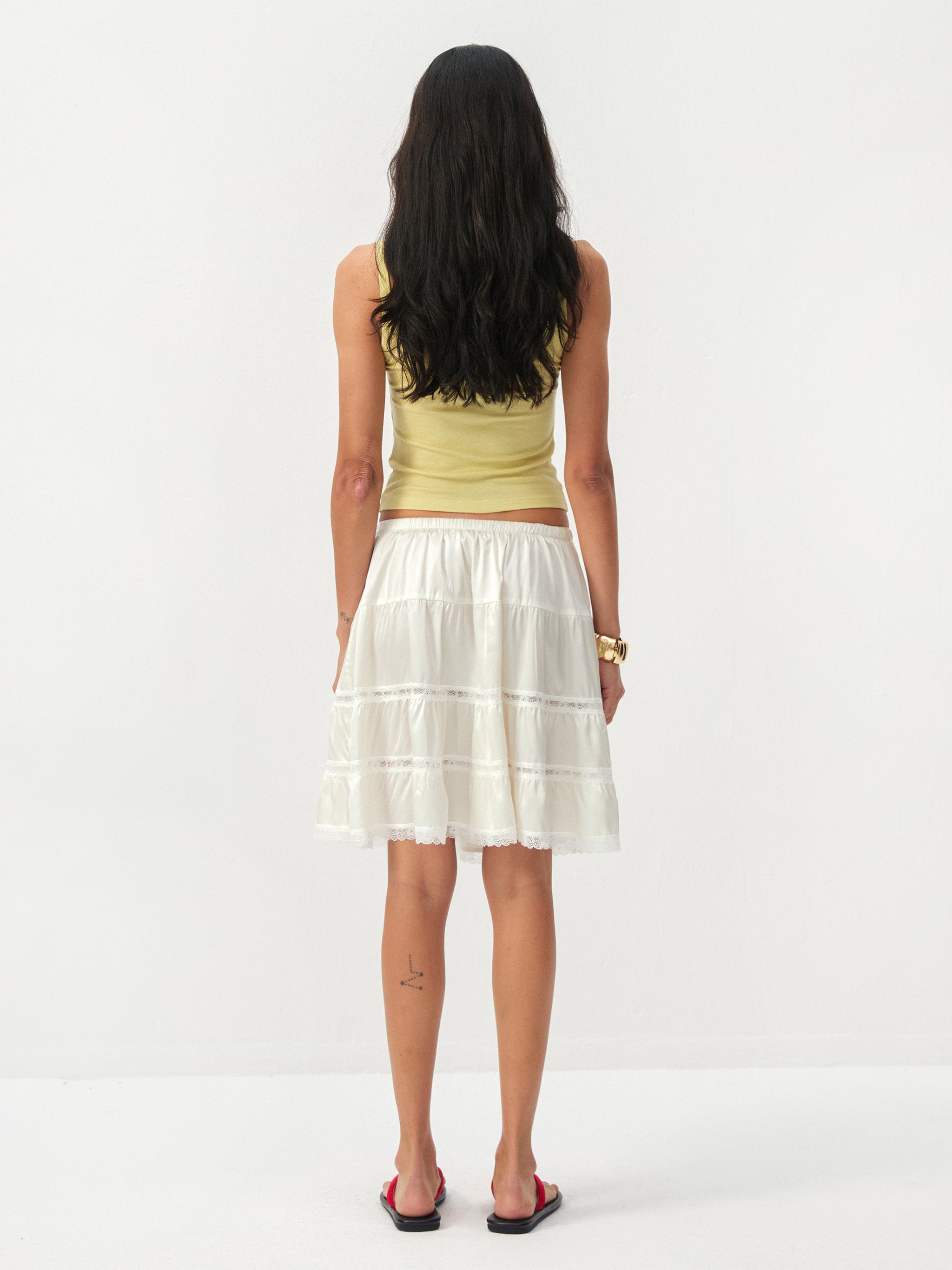 CUBIC Lace Tiered Satin Mini Skirt-6