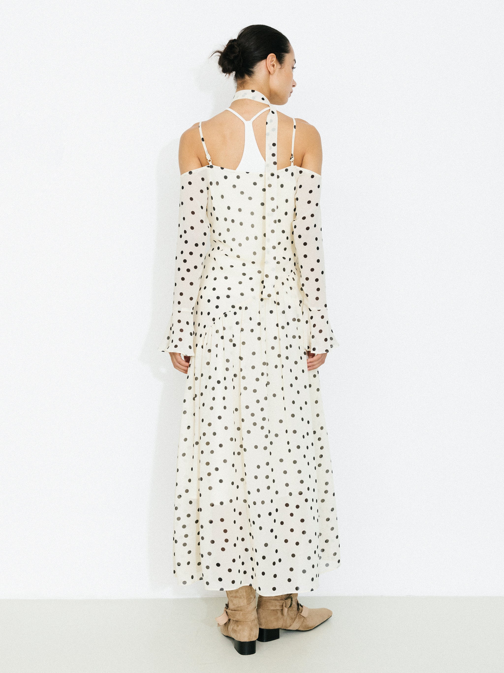 Polka Dot Off-Shoulder Cami Sleeve Maxi Dress-6