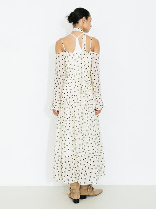 Polka Dot Off-Shoulder Cami Sleeve Maxi Dress