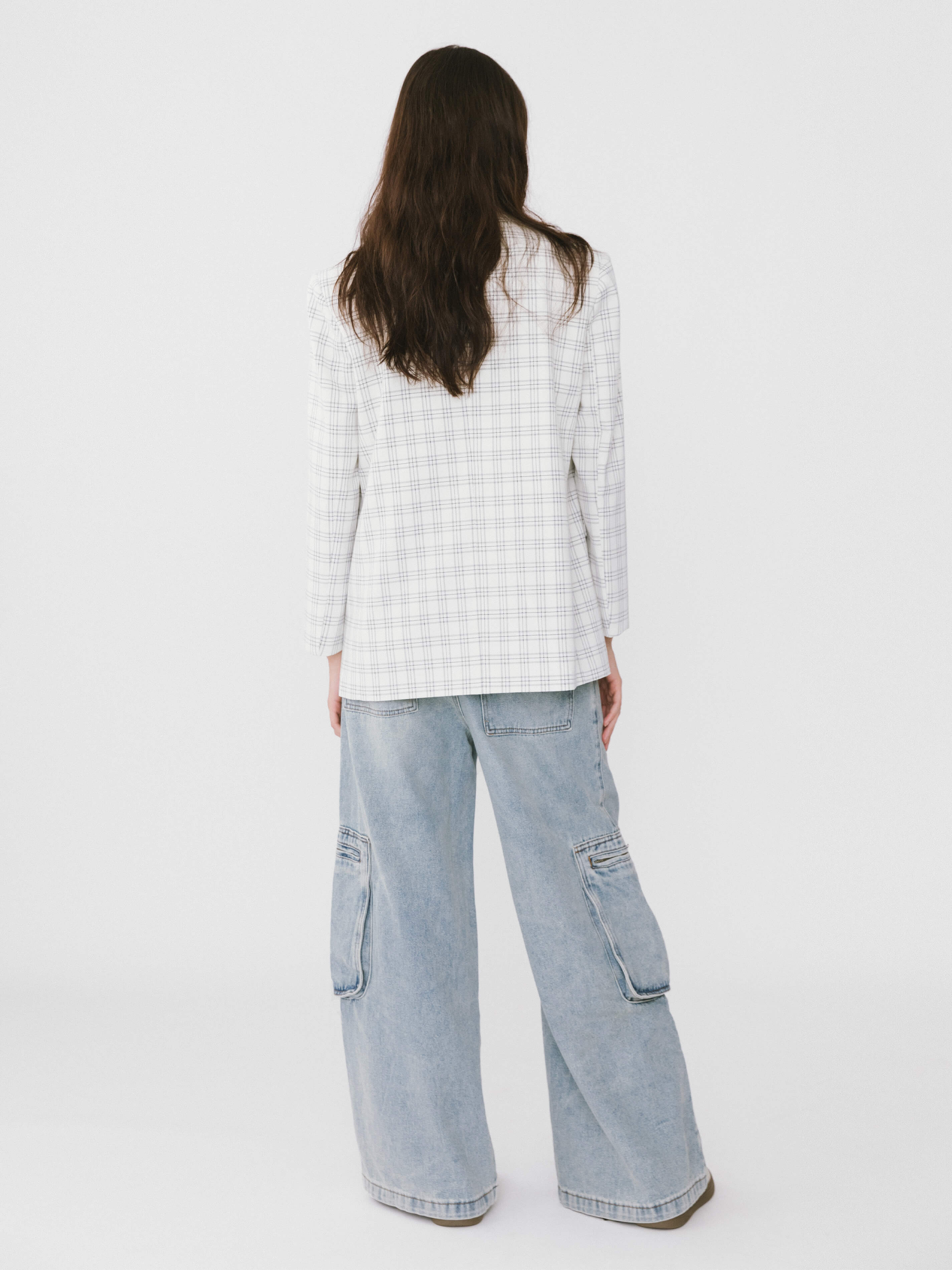 Single Breasted Plaid Oversized Blazer-5
