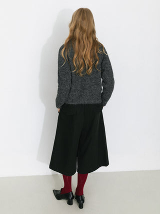 Wool-Blend Contrast Ribbed Cuff Cardigan