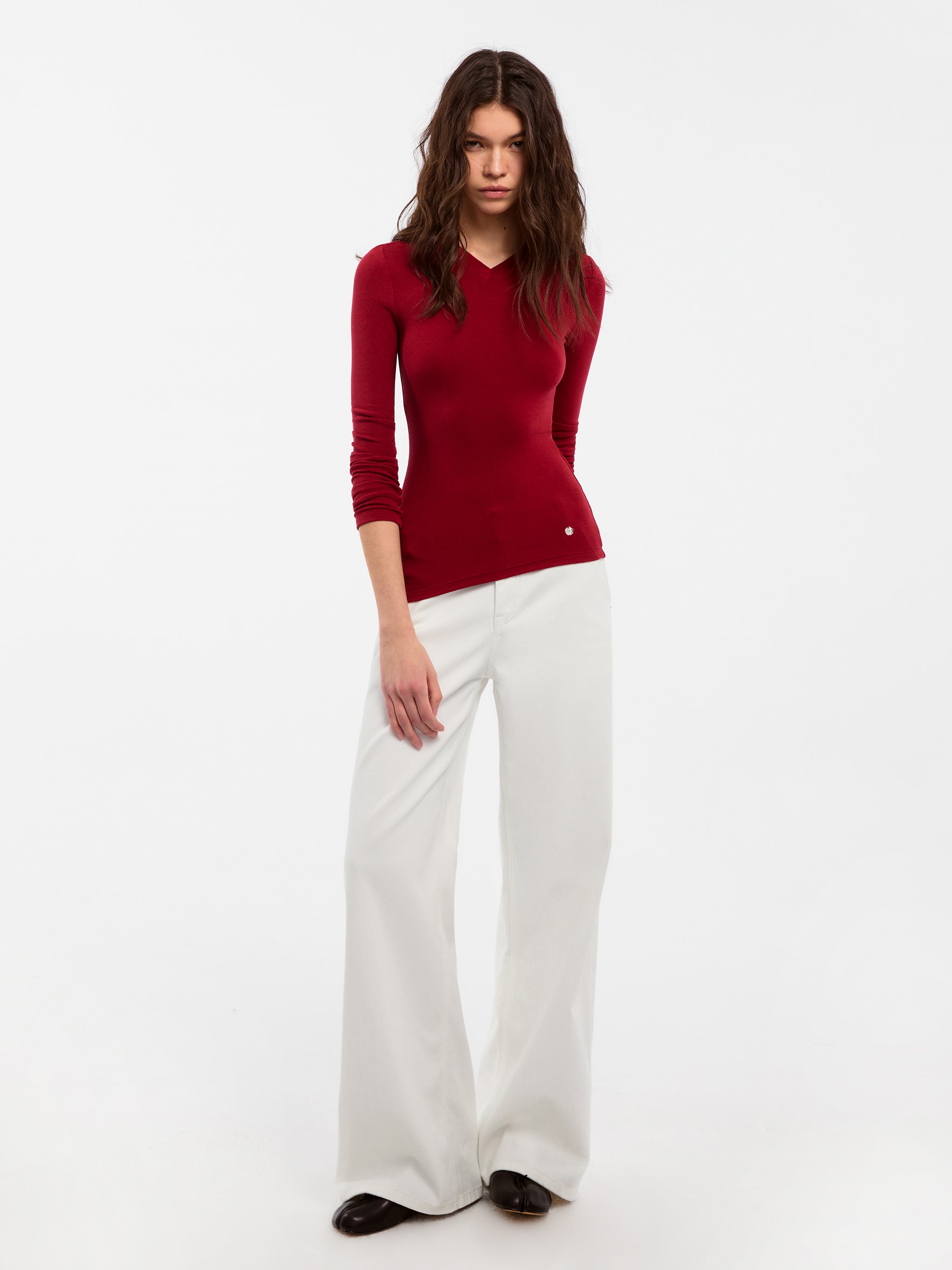 CUBIC Wool Blend V-Neck Knit T-Shirt-6