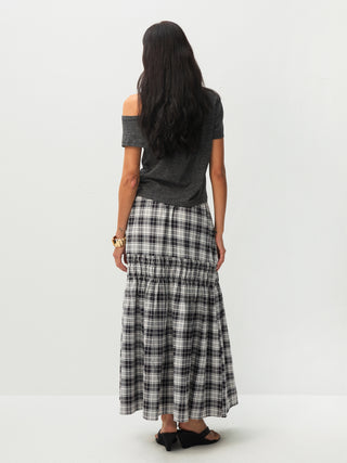 Elastic Drawstring High Waist Checked Skirt