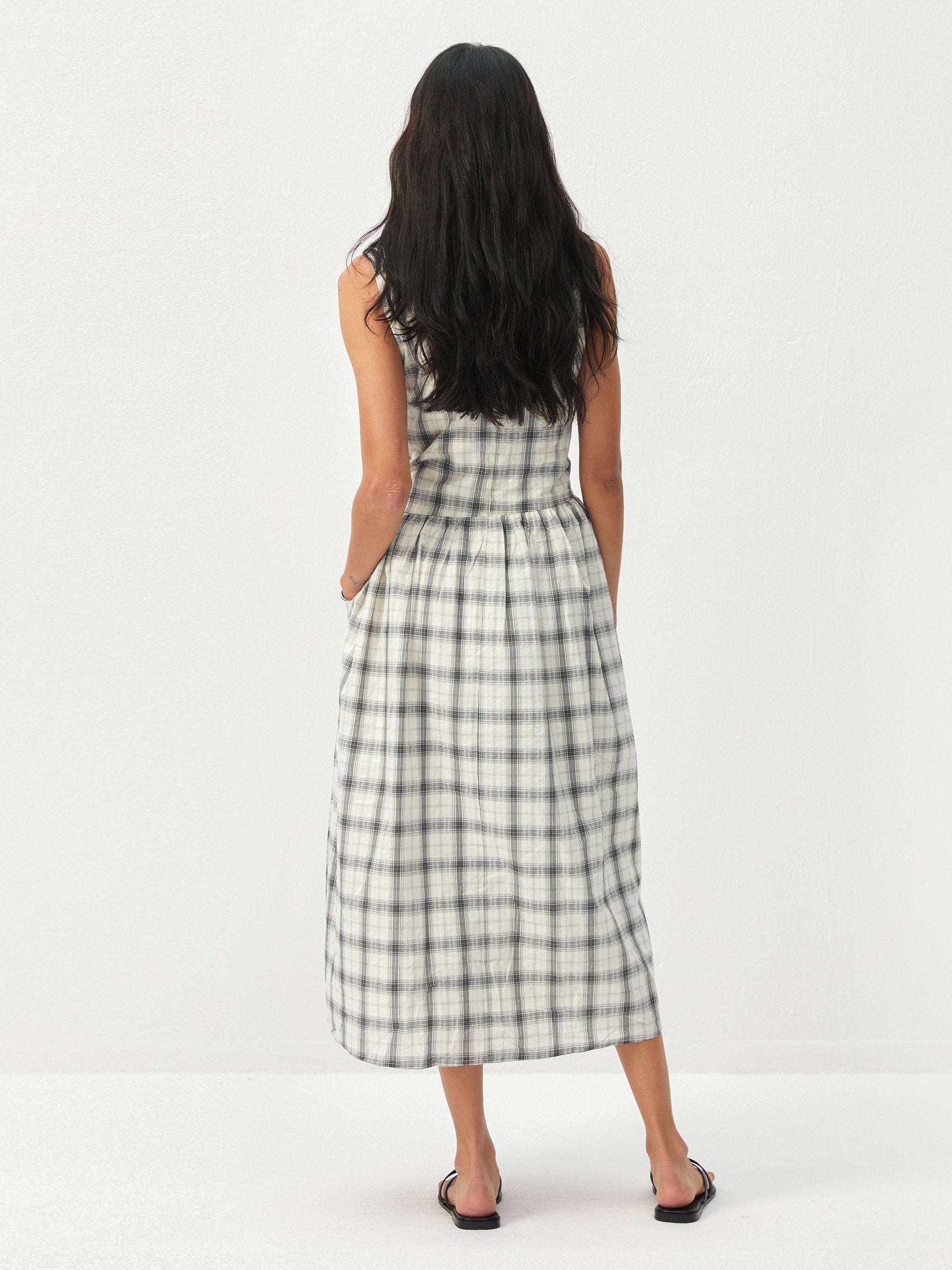 CUBIC Cotton Check Belted Sleeveless Midi Skirt-6
