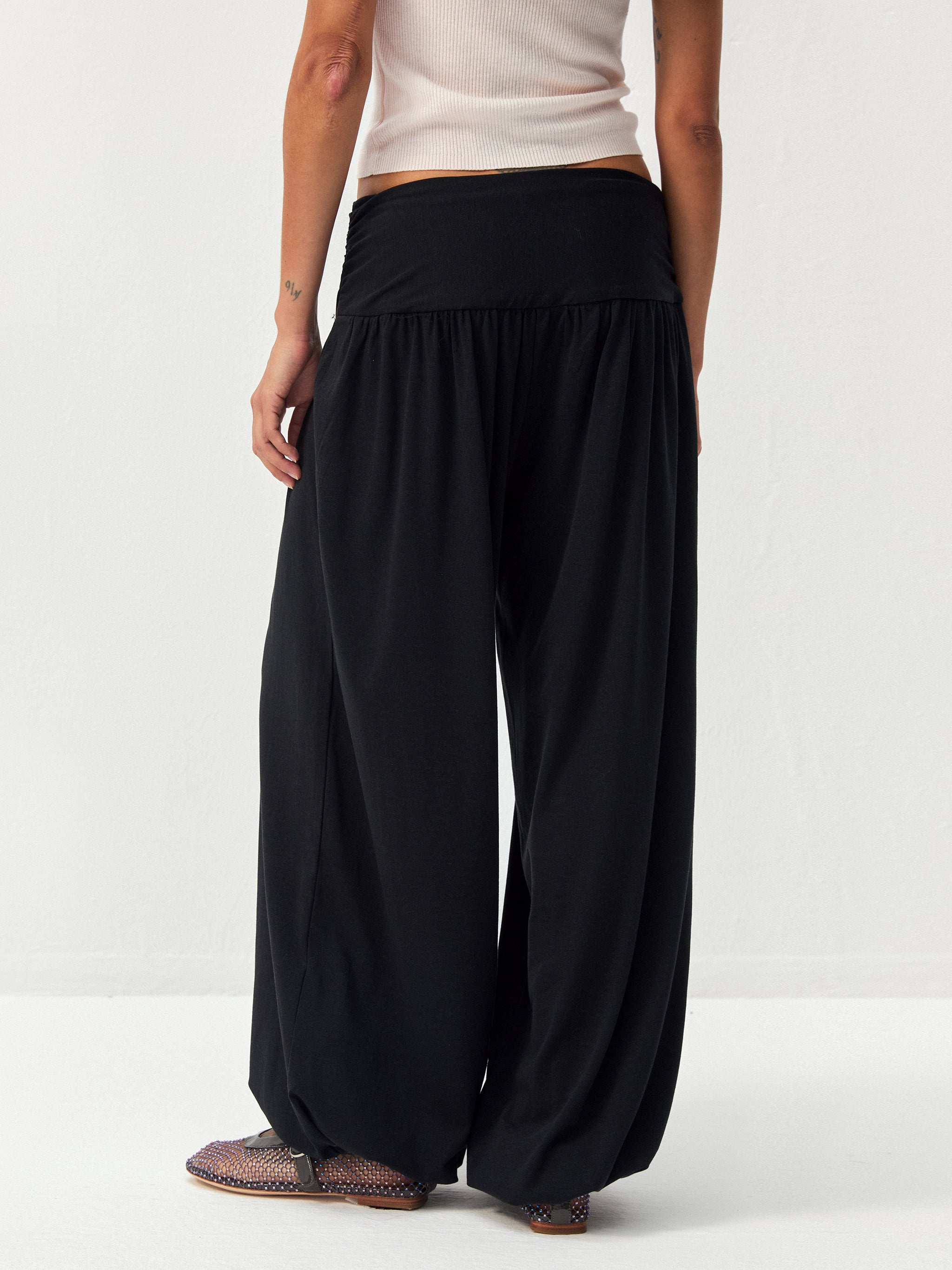 CUBIC Fold-Over Waist Wide-Leg Harem Pants-6