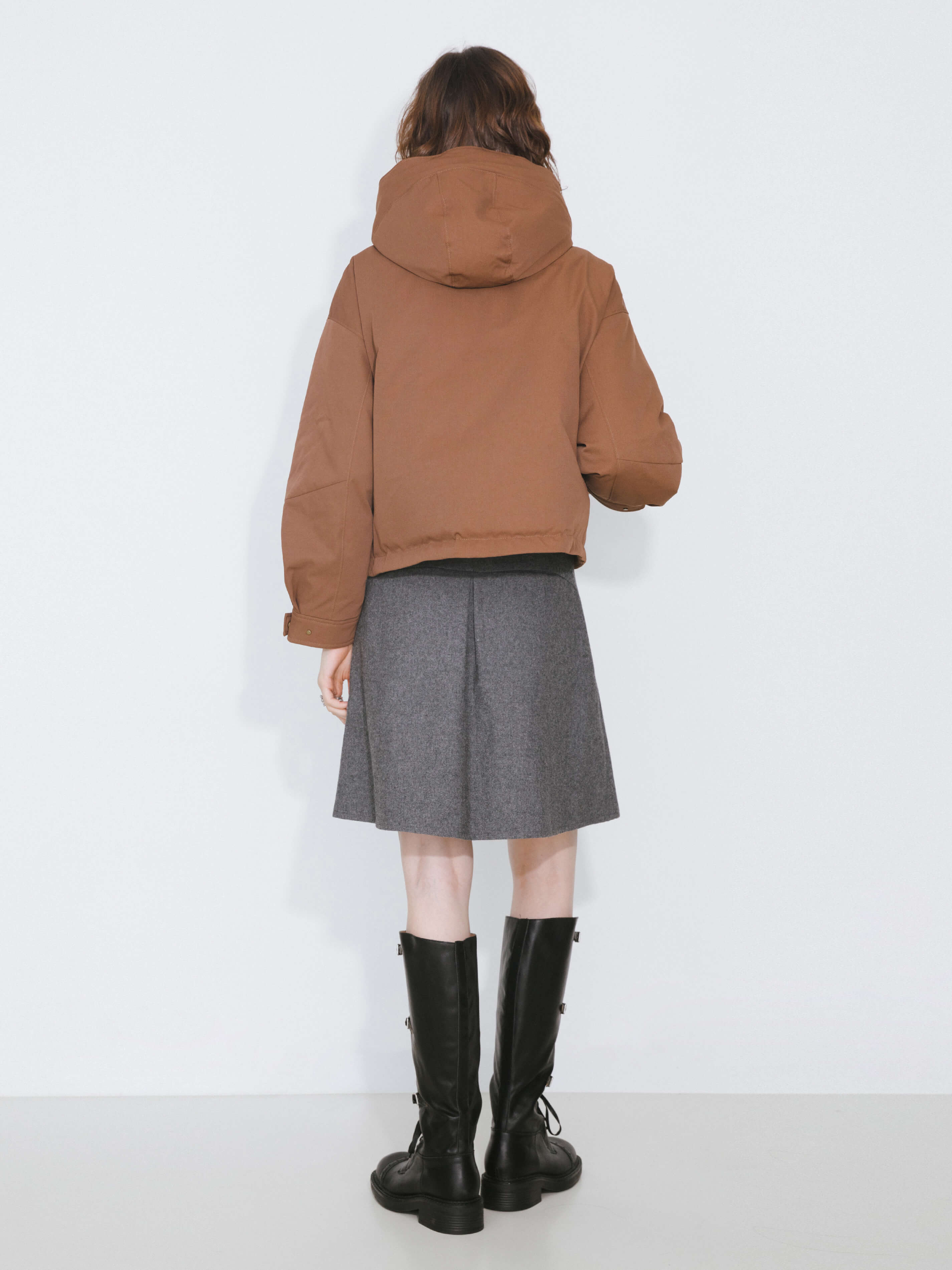 ONE BY CUBIC High Neck Short Loose Hem Down Jacket with Hood-7