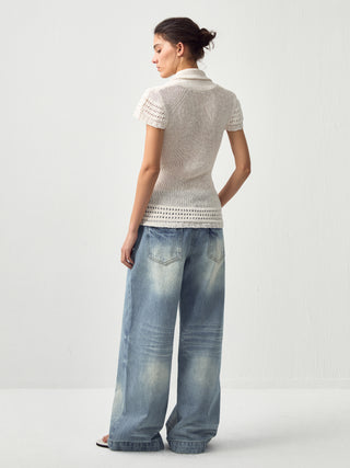 CUBIC Cowl Neck Sheer Knit Top