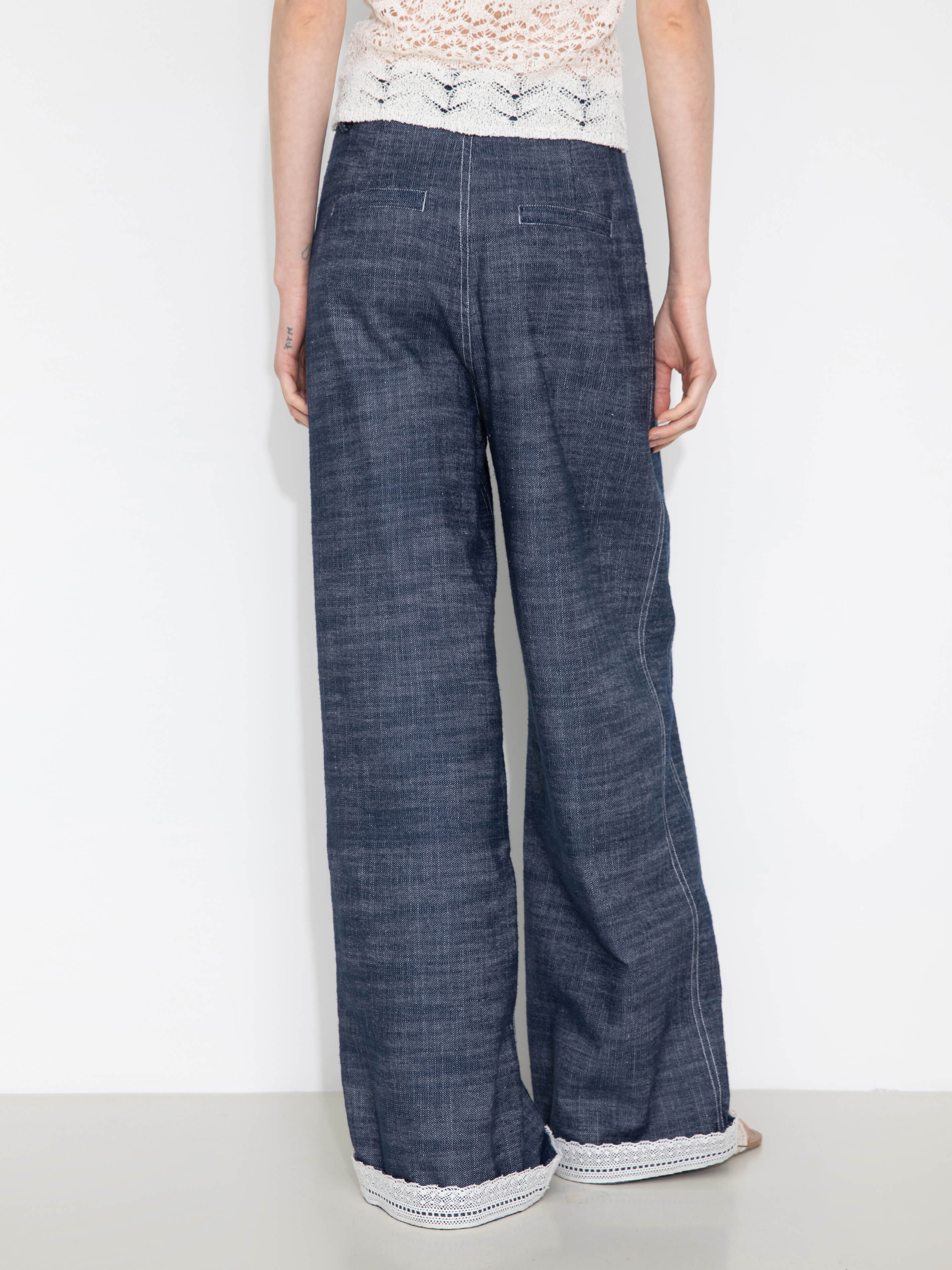 Linen-Cotton Lace Wide-Leg Straight Jeans-6