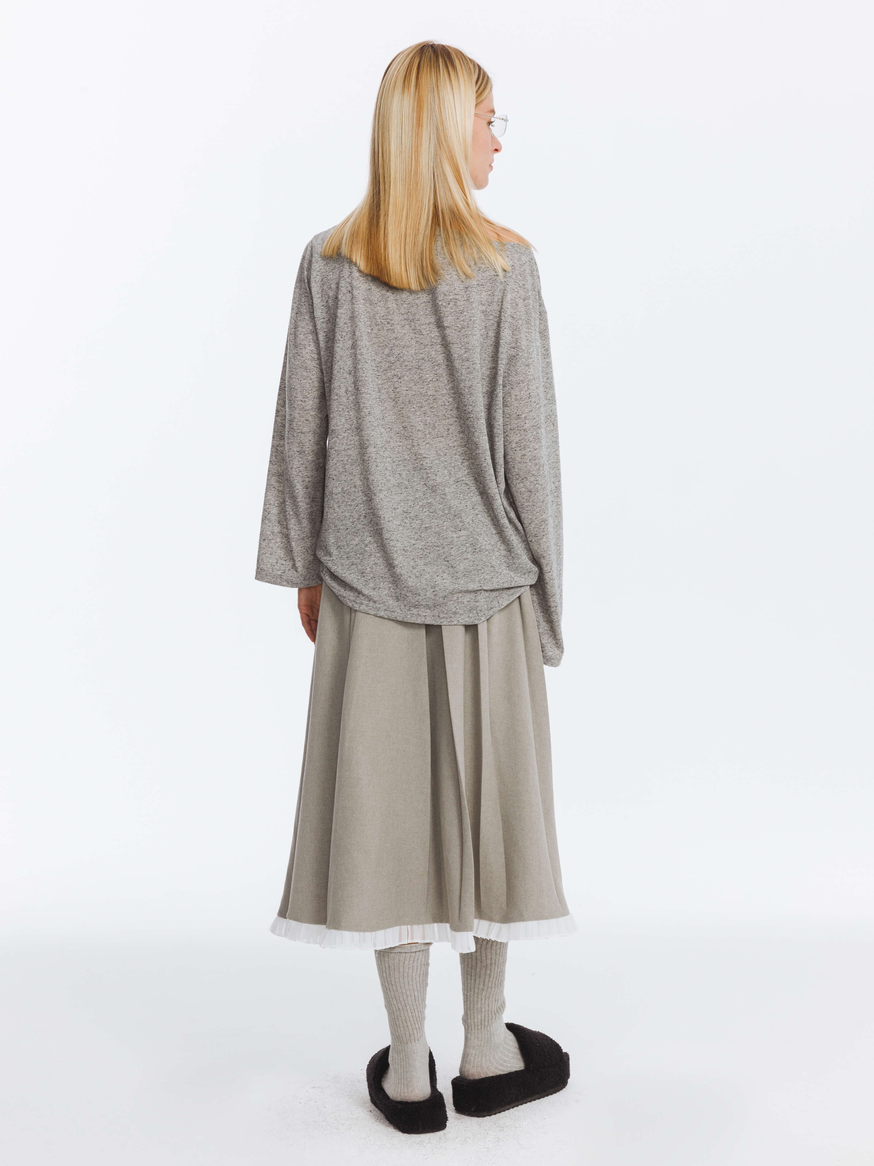 A-line Pleated Skirt with Ruffles Hem-12