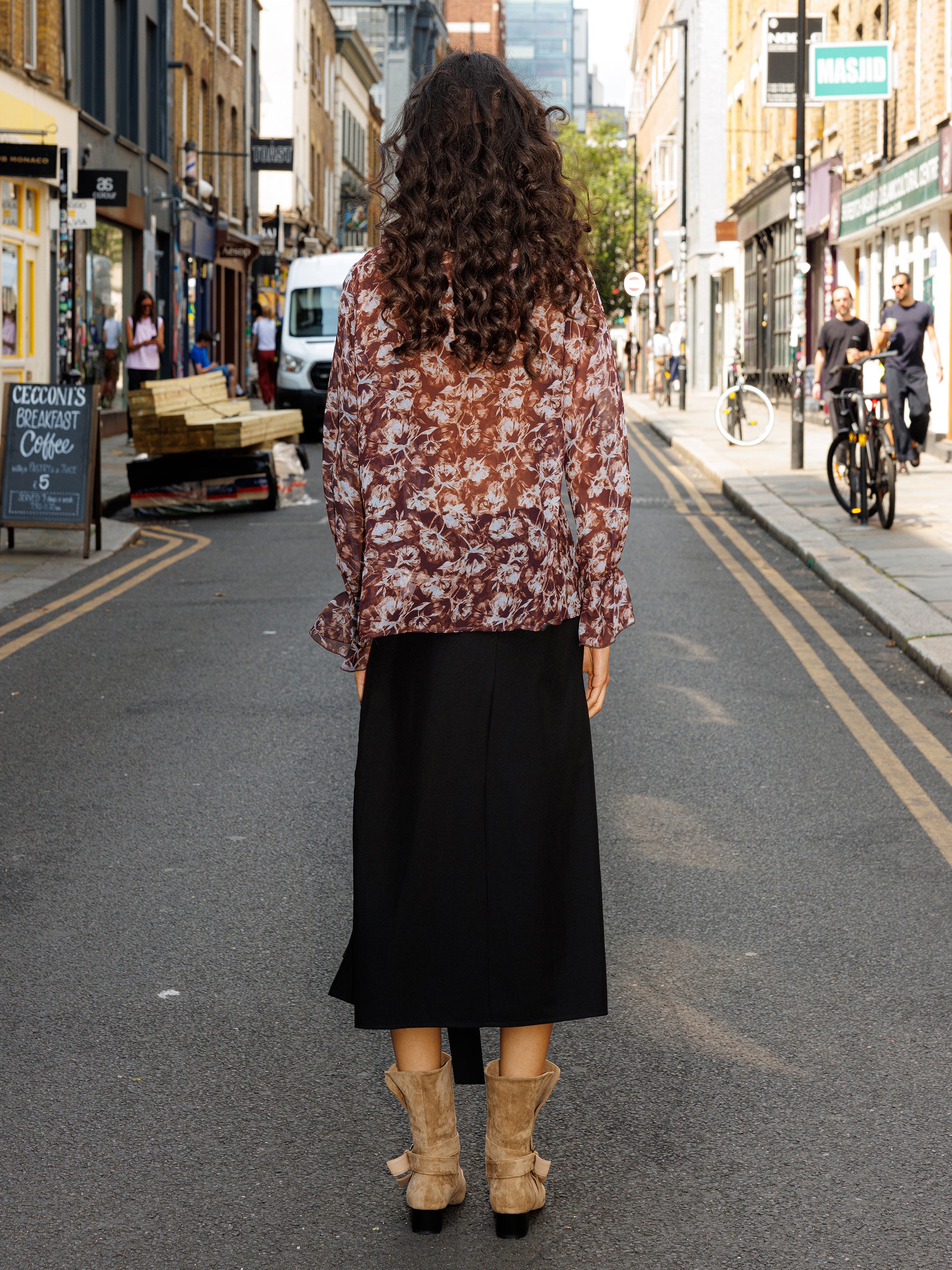 Ruffled Floral Tie-Neck Shirt-6