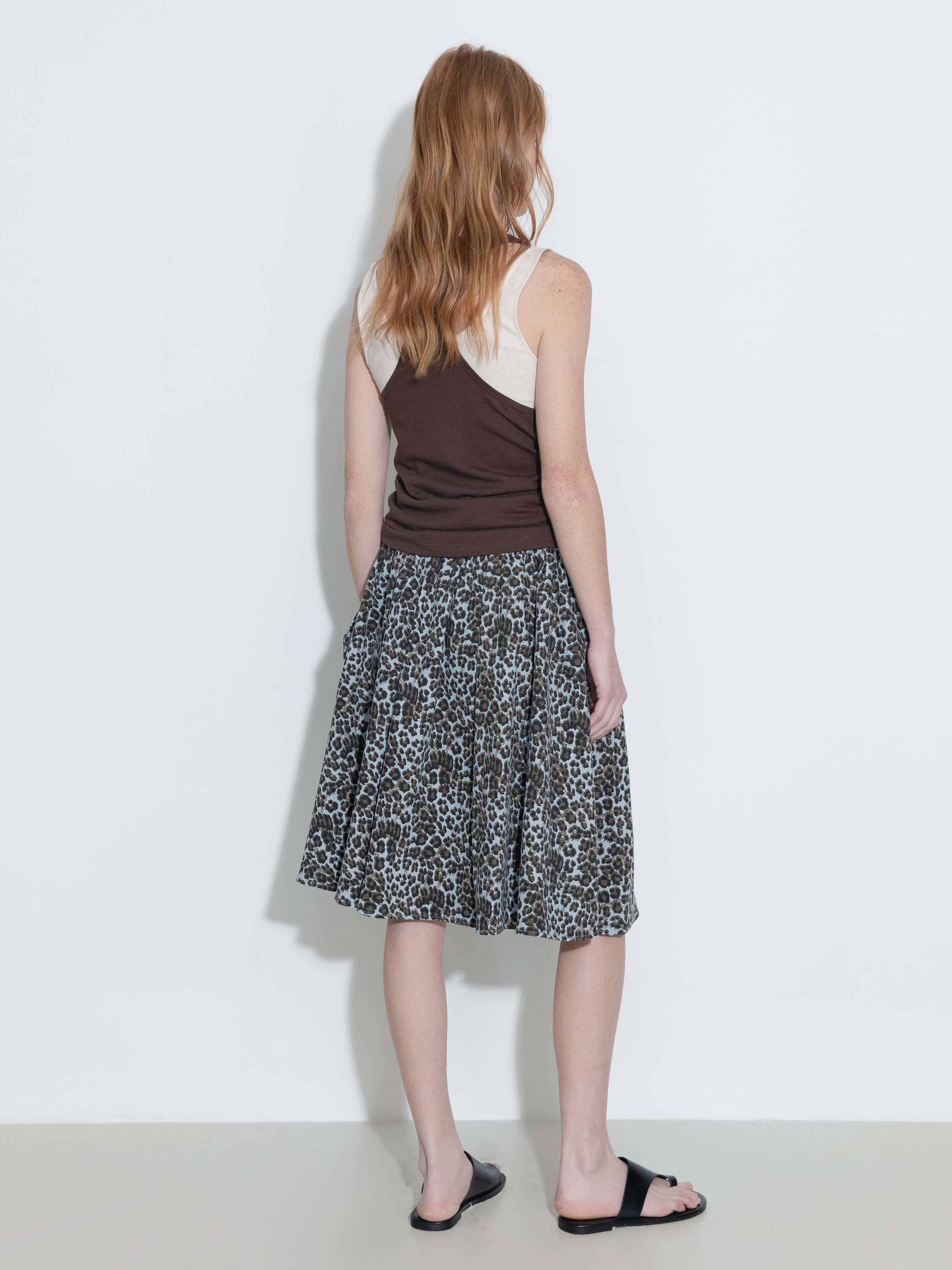 Leopard Print Pleated A-Line Skirt with Belt-6