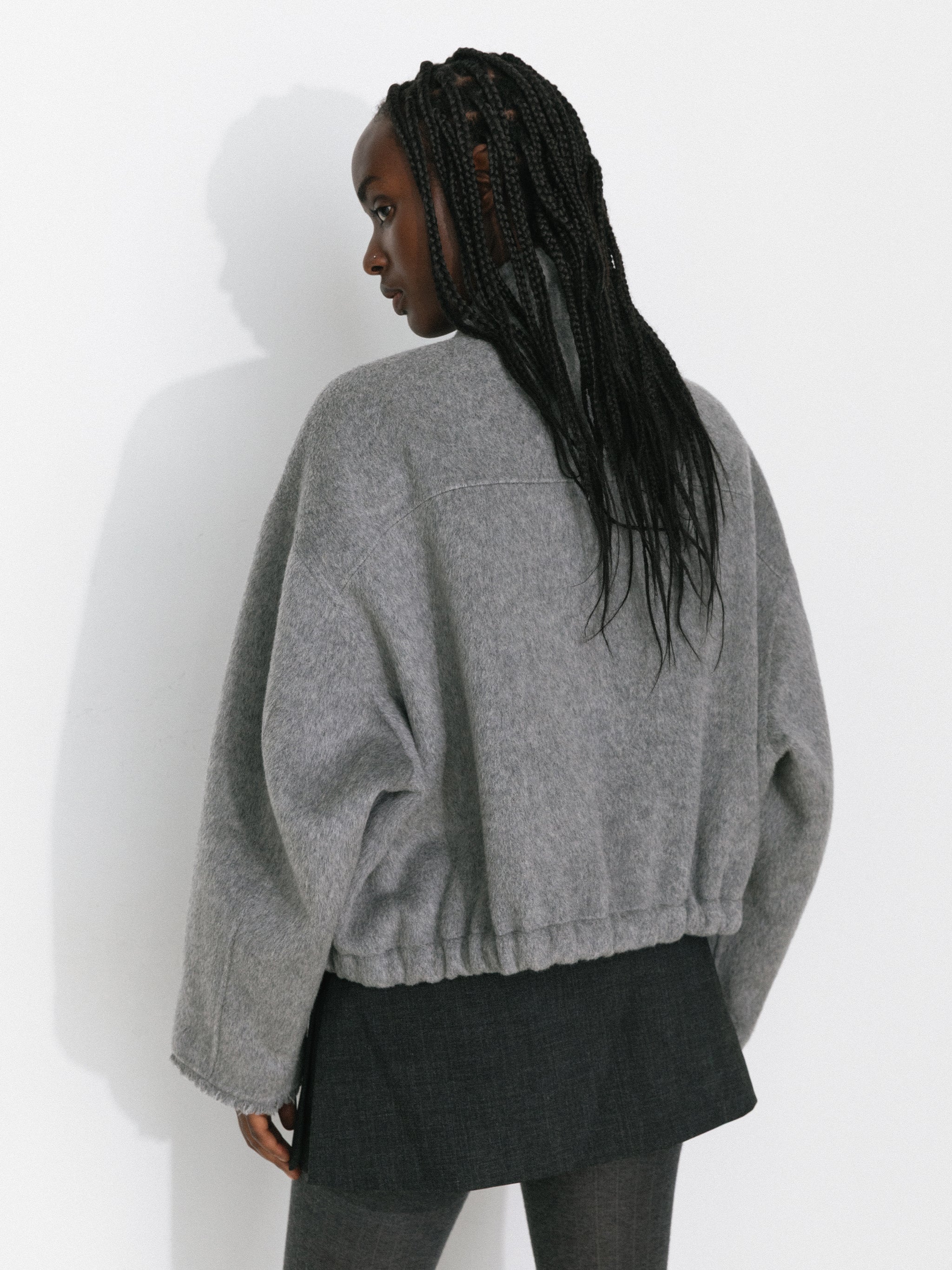Cocoon Zip-Up Jacket with Raw Edge Cuffs-6