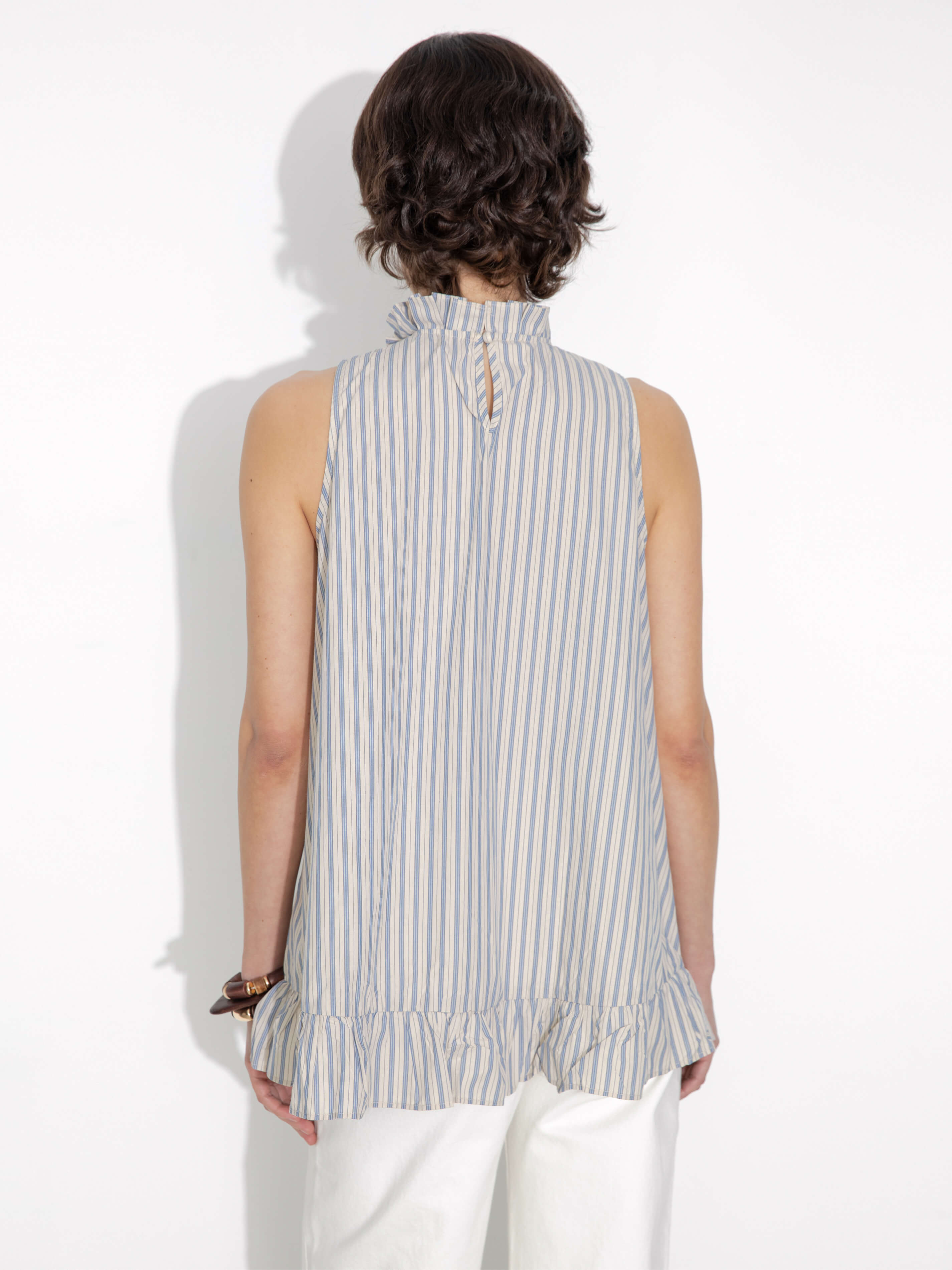 Ruffle Stand Collar Tie A-line Tank Top-6