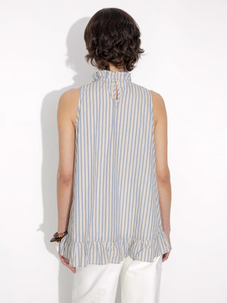 Ruffle Stand Collar Tie A-line Tank Top