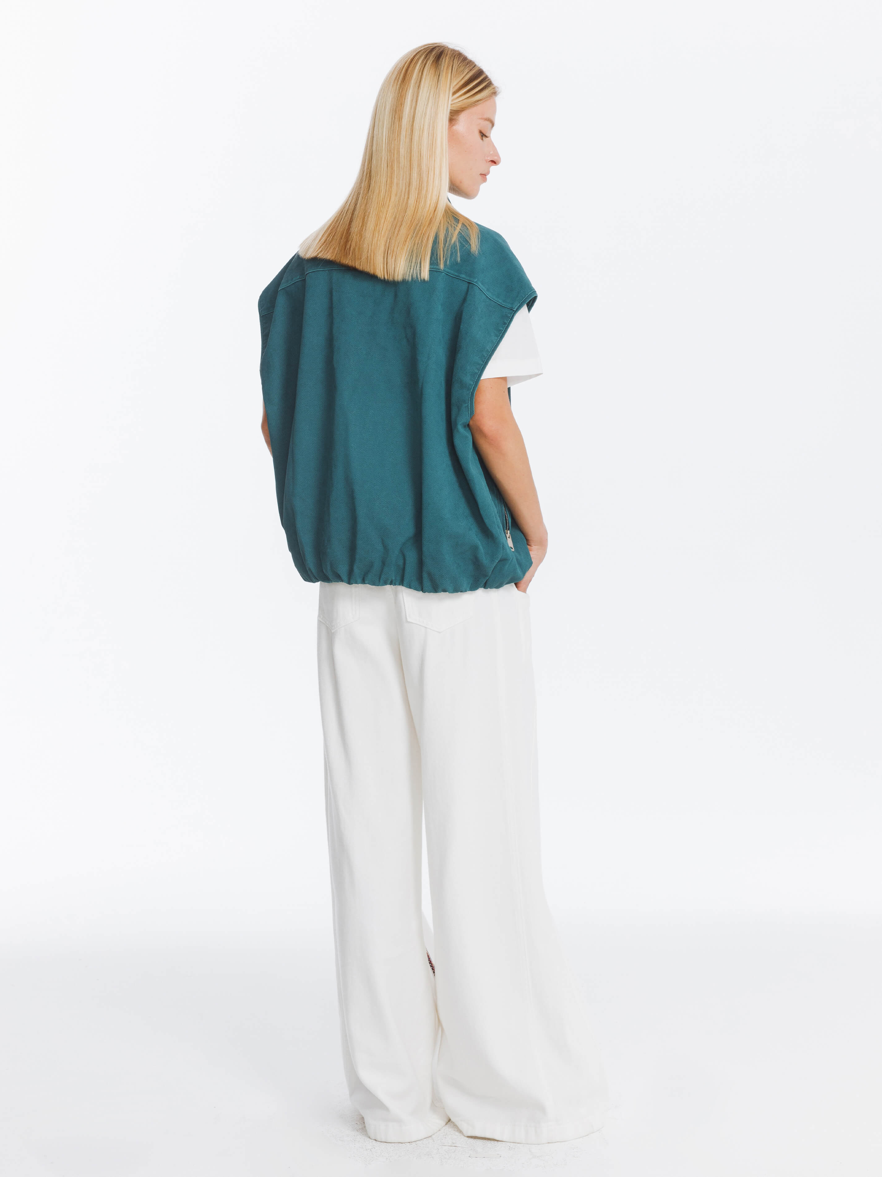 Loose Dropped Shoulder Waistcoat with Stand-up Collar-6
