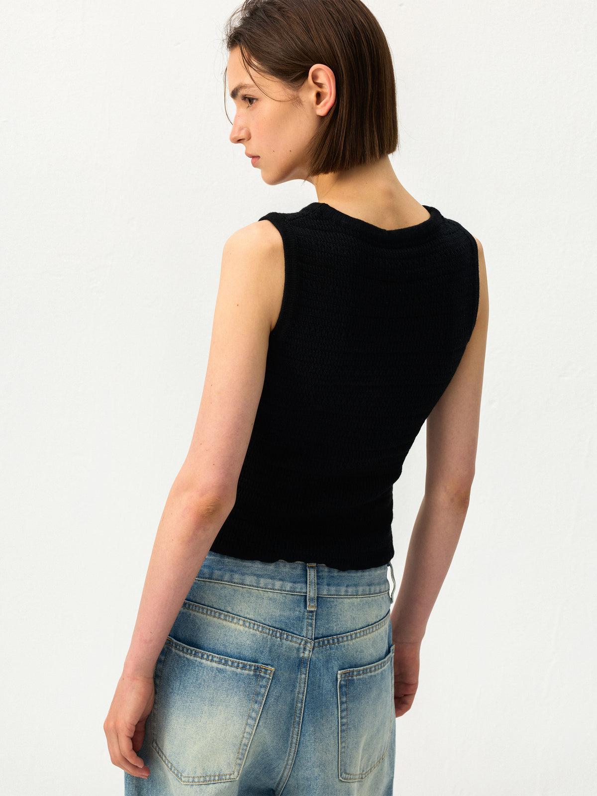 CUBIC V-Neck Button Front Knit Vest-6