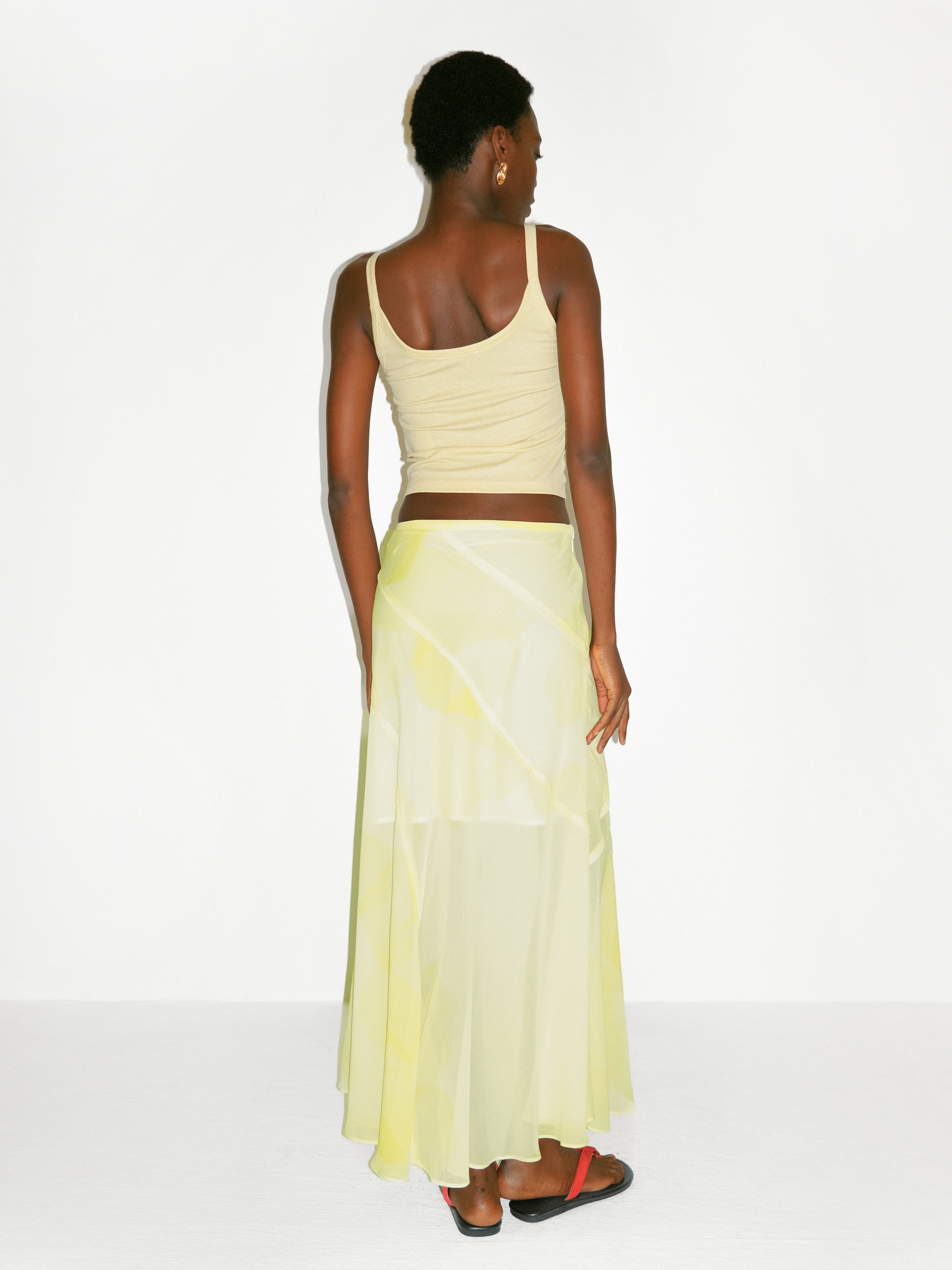 CUBIC Sheer Abstract Print Chiffon Maxi Skirt-6