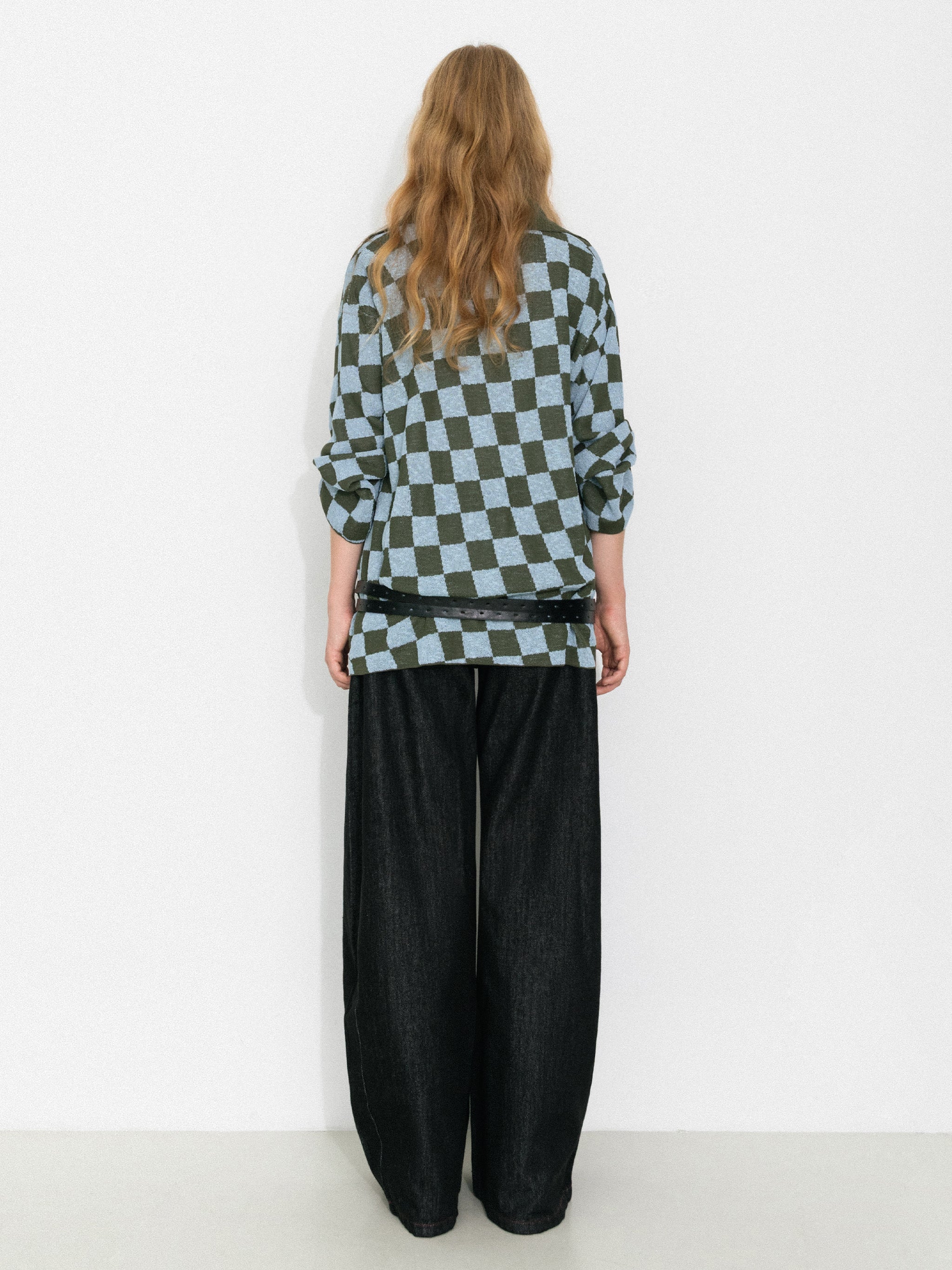 Checkerboard Contrast Knit Top-6