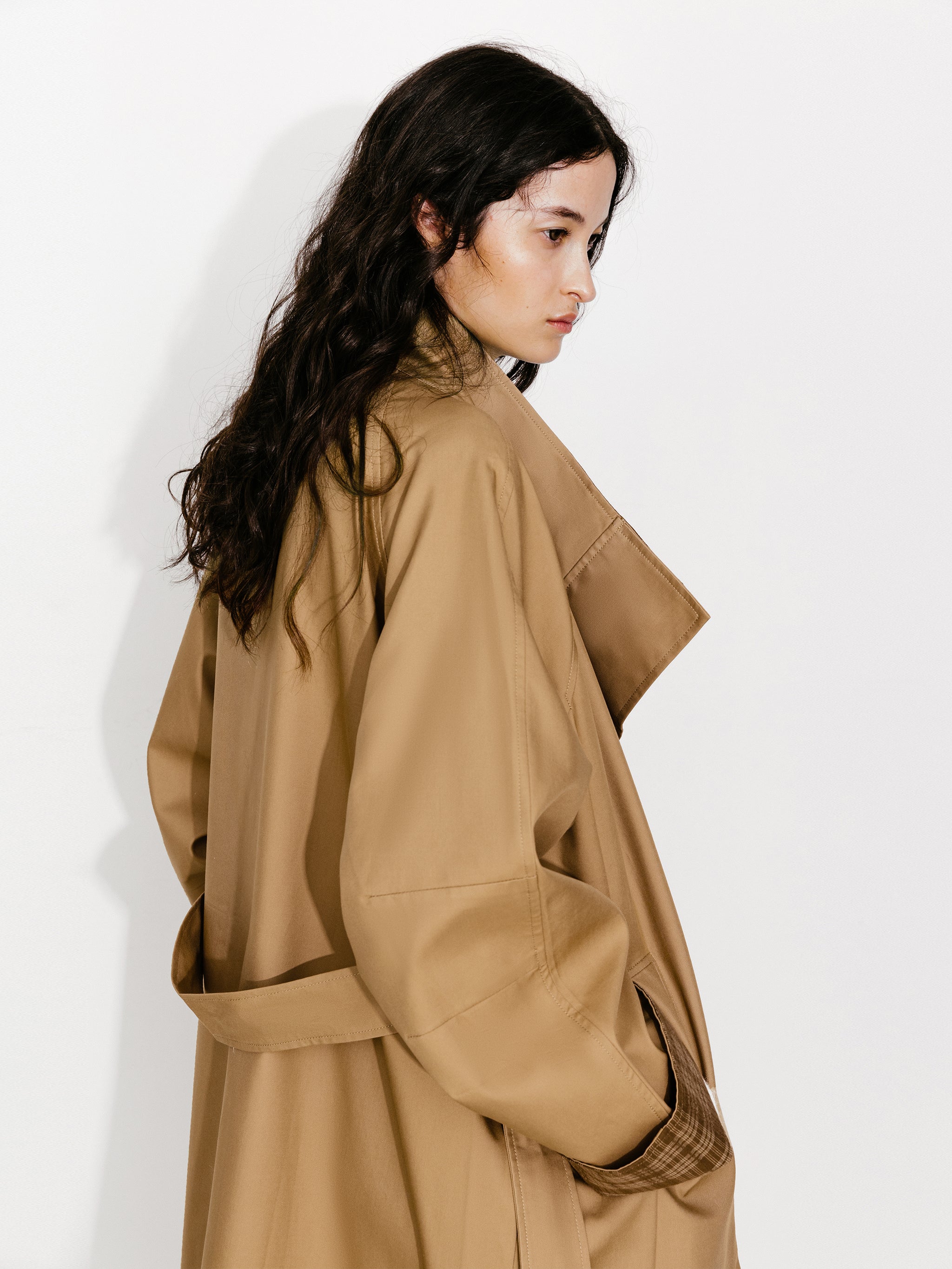 Funnel Neck Colorblock Cuff Trench Coat-6