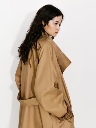 Funnel Neck Colorblock Cuff Trench Coat