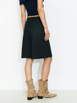Straight-Cut Check Skirt