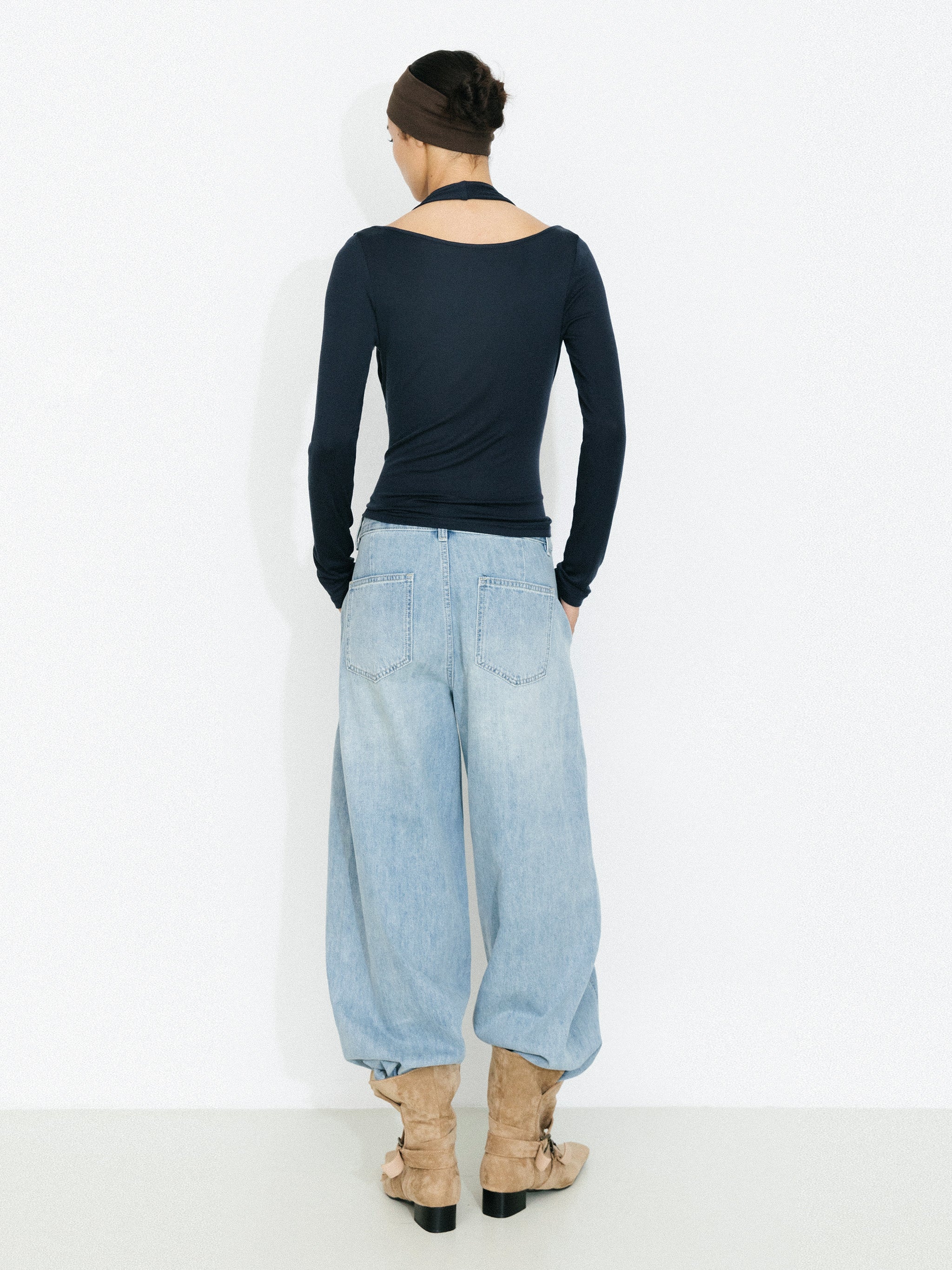 Halter V-Neck Long-Sleeve T-Shirt-6