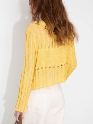 Beaded Hollow-Out Knit Top with Flare Sleeves