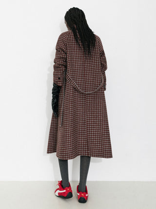 Vintage Plaid Stand Collar Reversible Long Coat