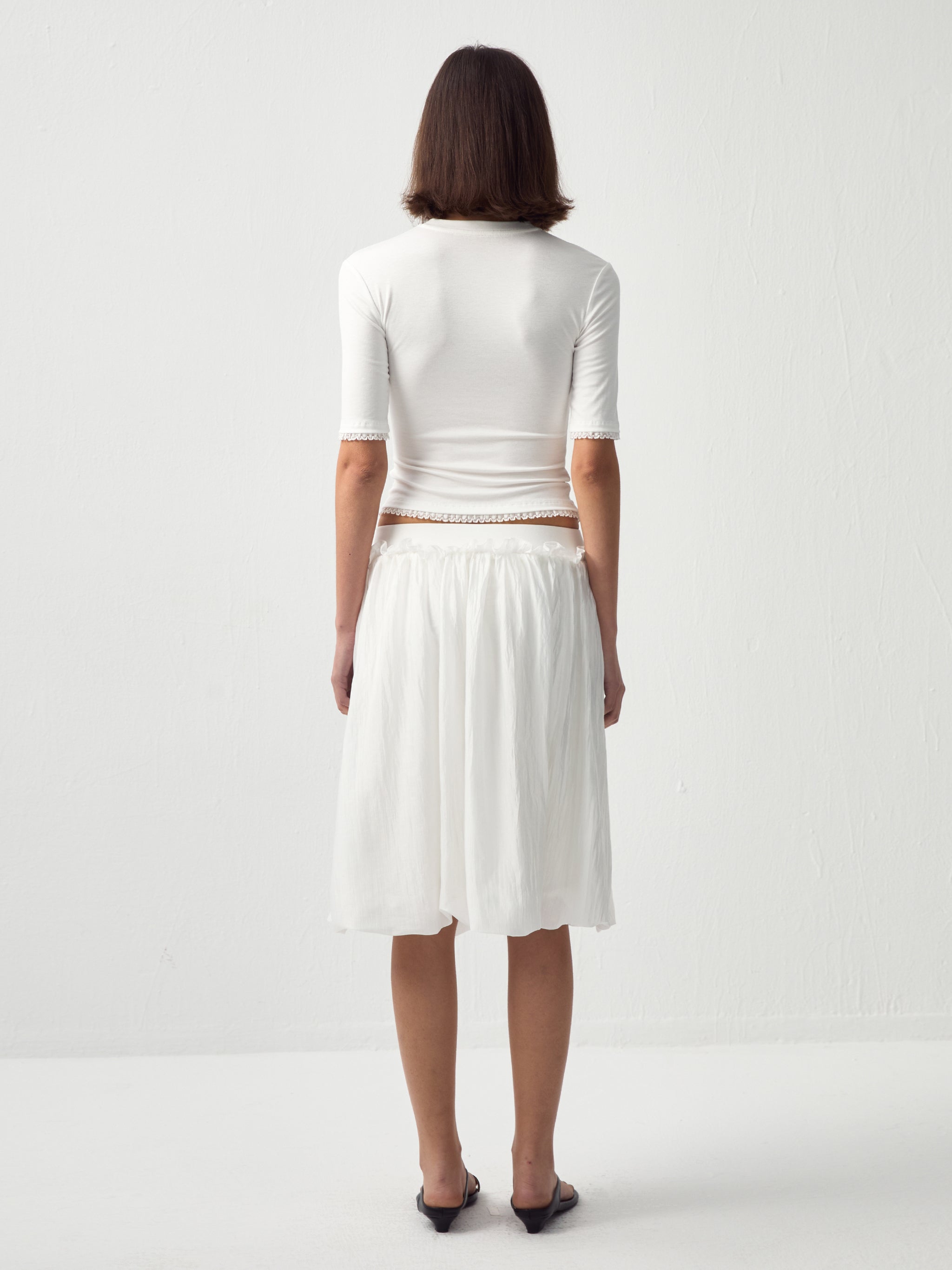 CUBIC Lace Trim Fitted Mid-Sleeve Top-6