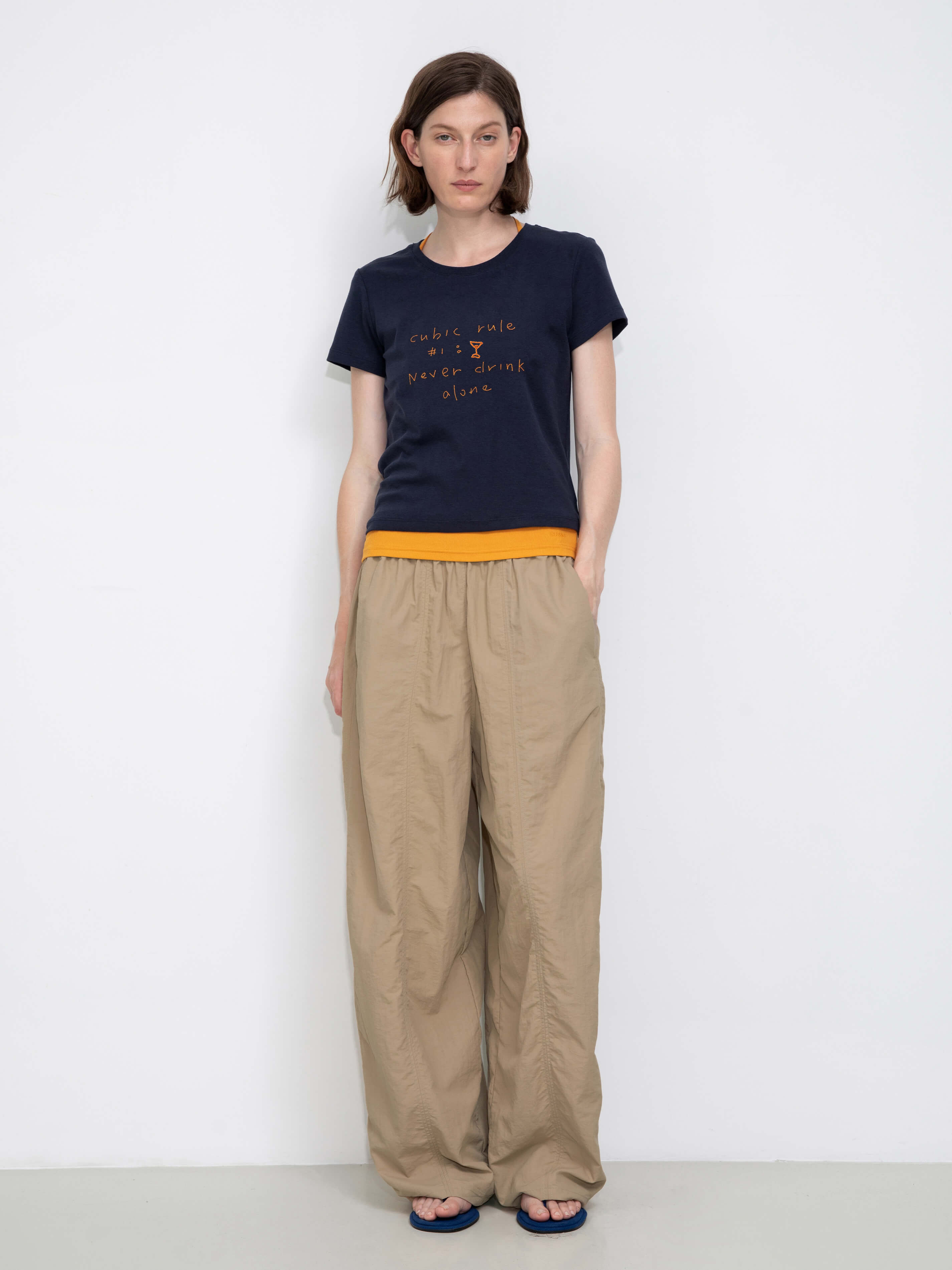 Cropped Letter Embroidered T-shirt-8