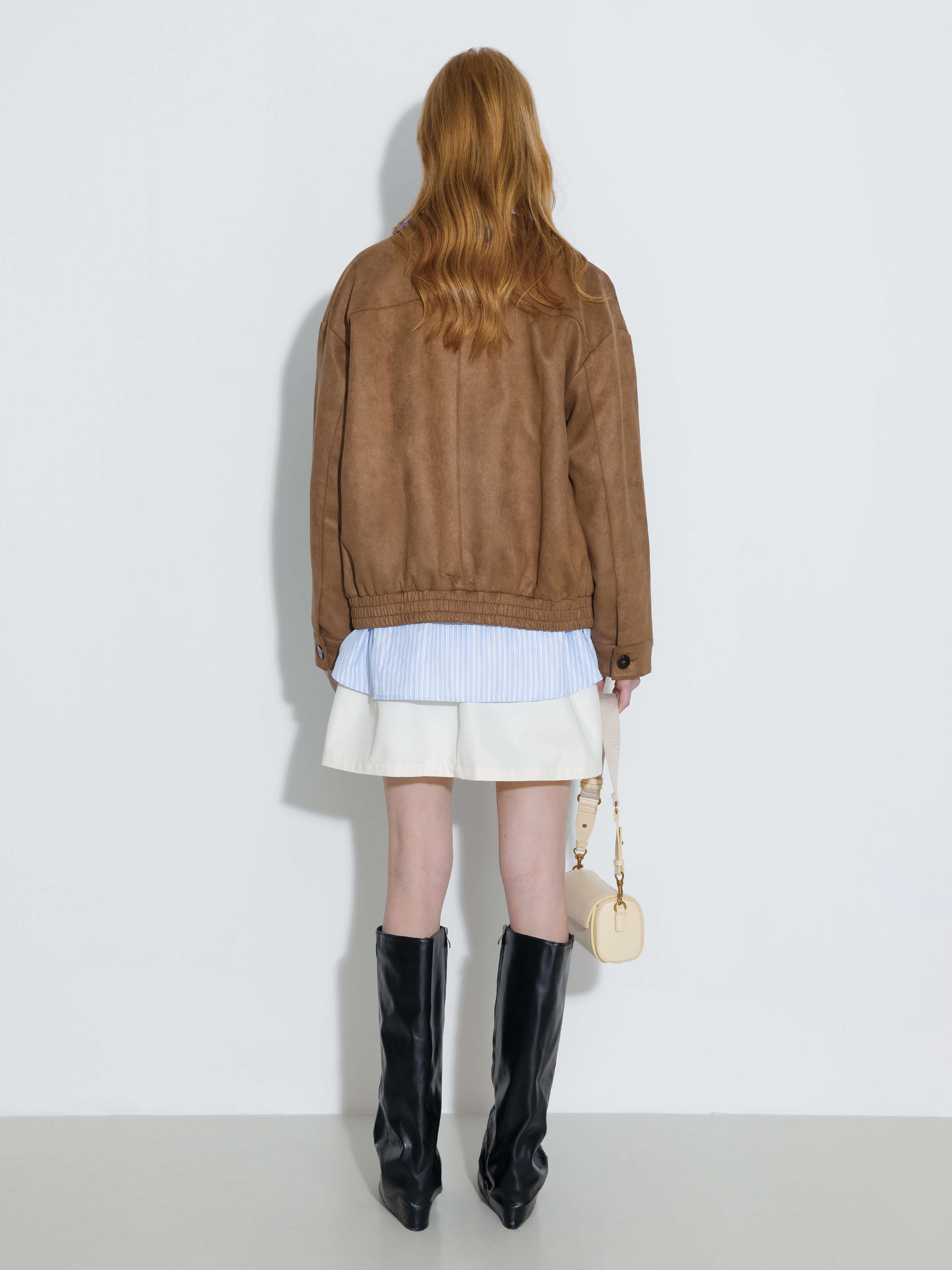 ONE BY CUBIC Elastic Hem Suede Jacket-7