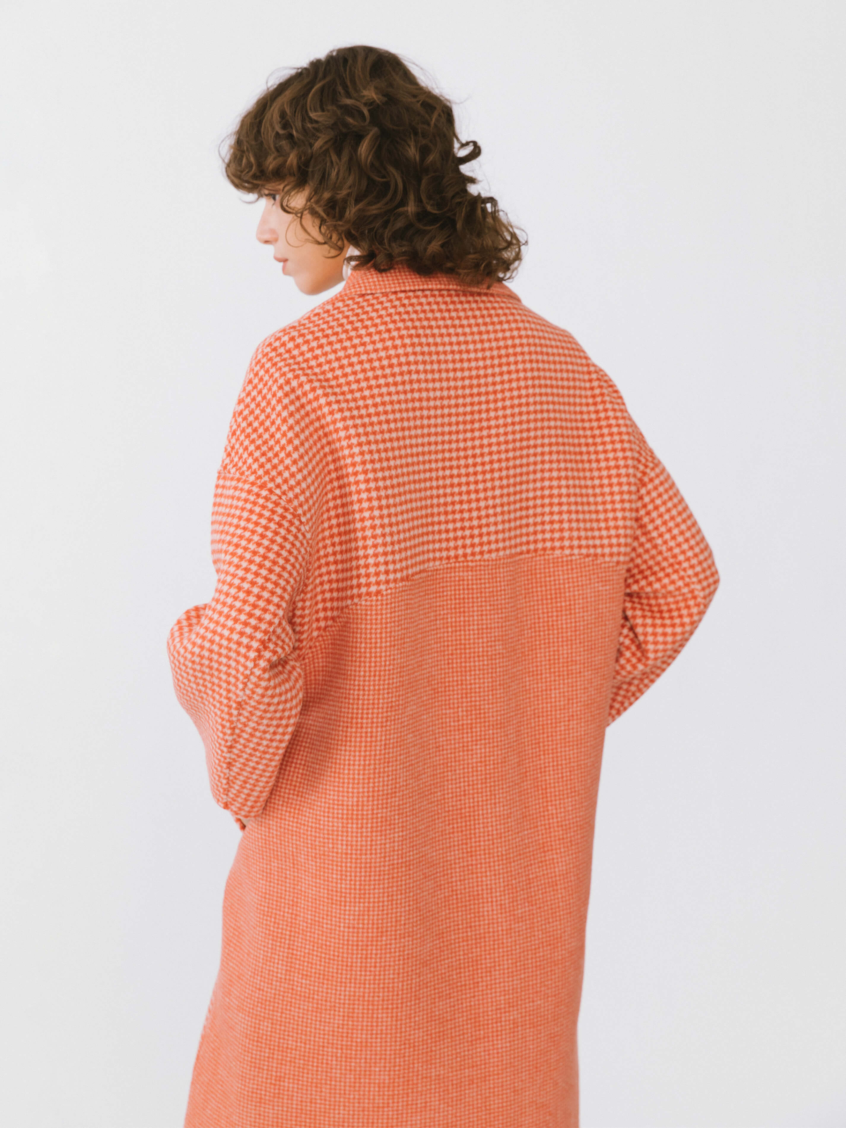 Orange Houndstooth Wool Coat-6