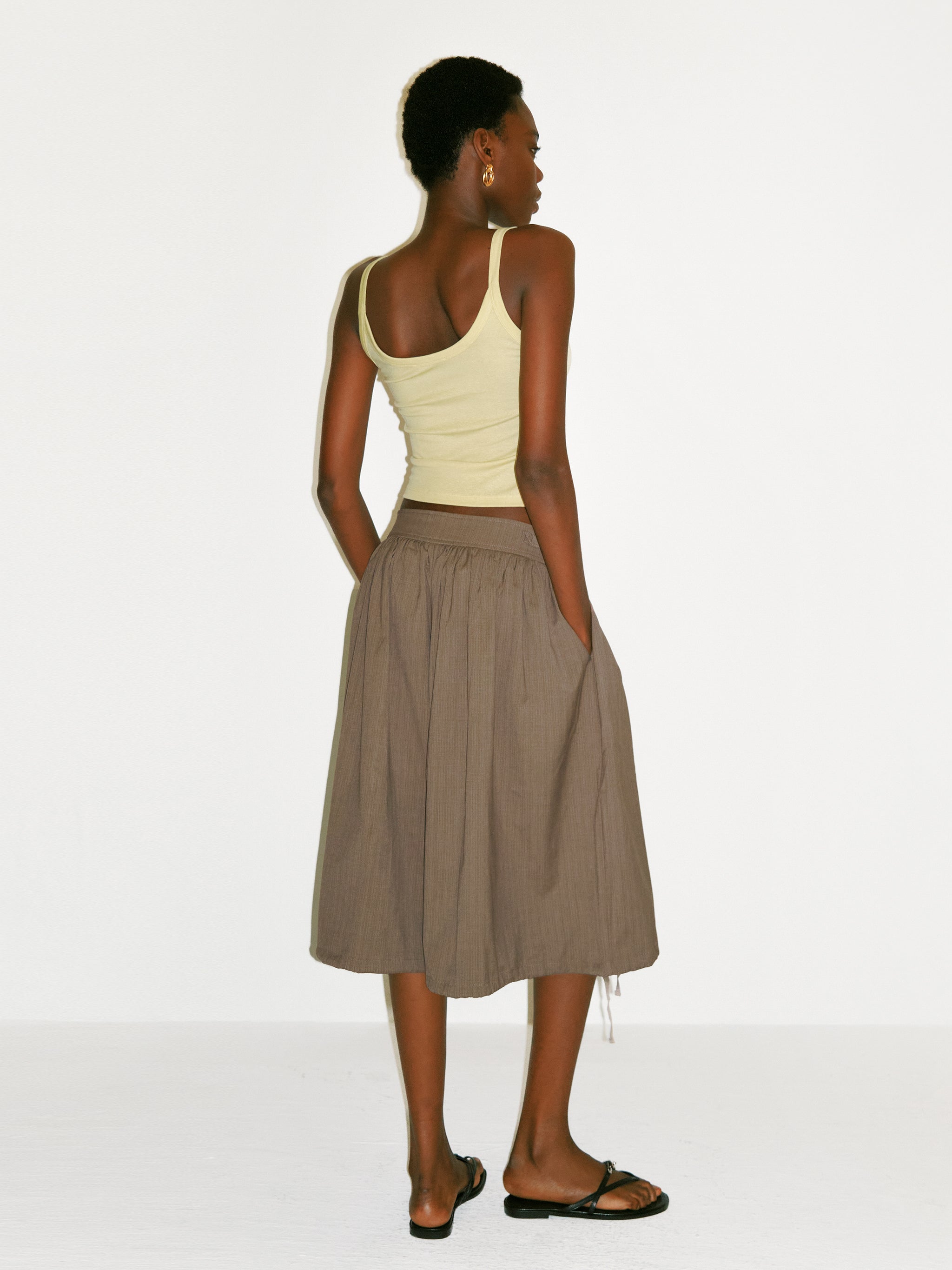 CUBIC Taupe Striped Button-Front Culottes-6