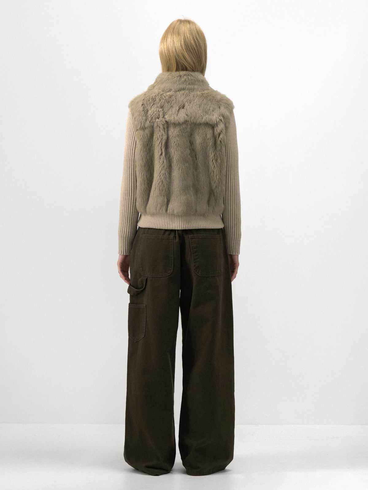 CUBIC Rabbit-Fur Panelled Knit Zip-Up Jacket-6