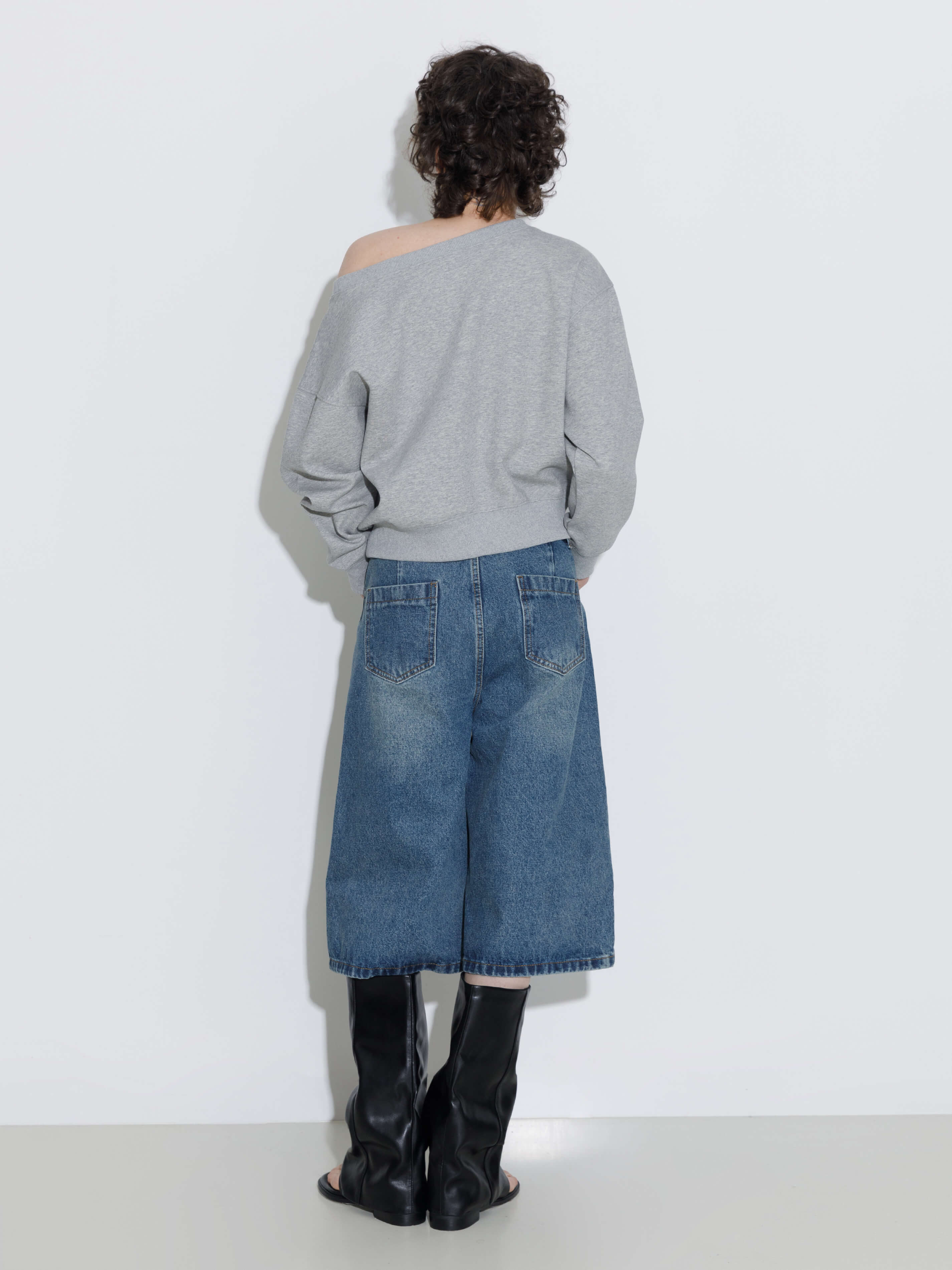 Lace Print Oversized Sweatshirt with Wide Neckline-14