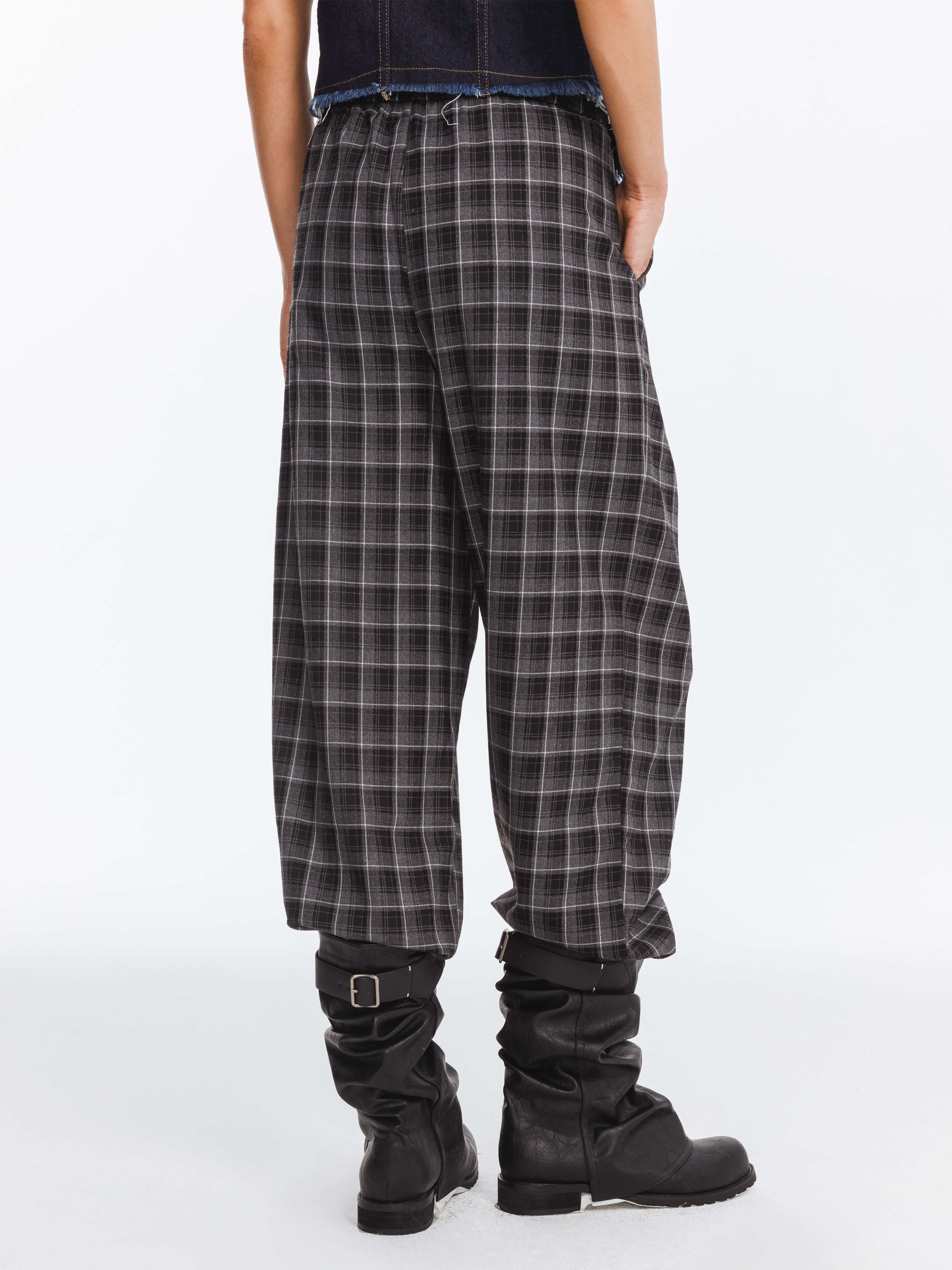 Wide Leg Tartan Casual Trousers-6