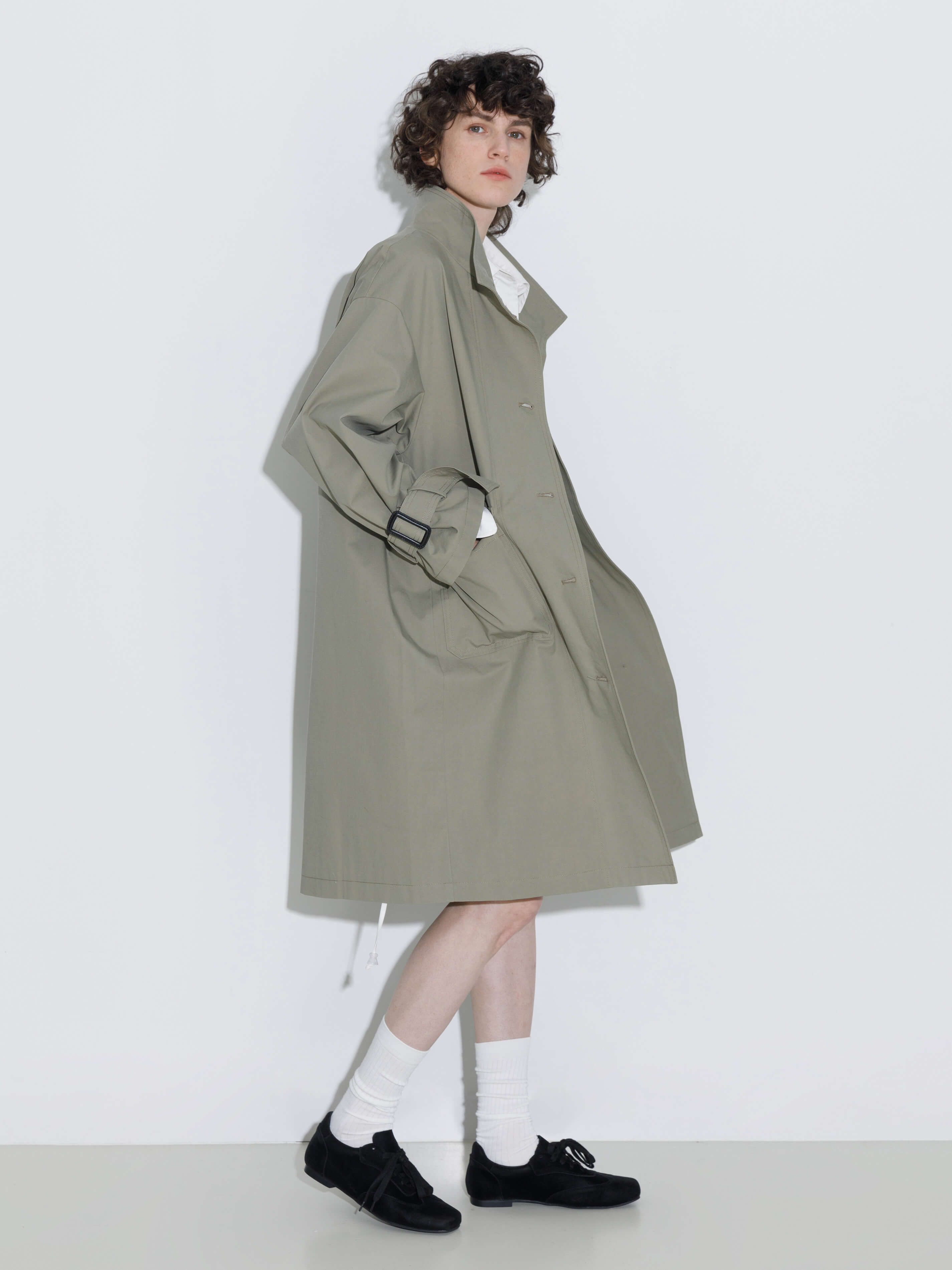 High Collar Long Trench Coat-14